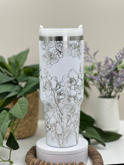 Orchids Tumbler Wrap SVG | 40oz Laser Engraving File | Rotary Engrave Digital Design | Floral SVG Design