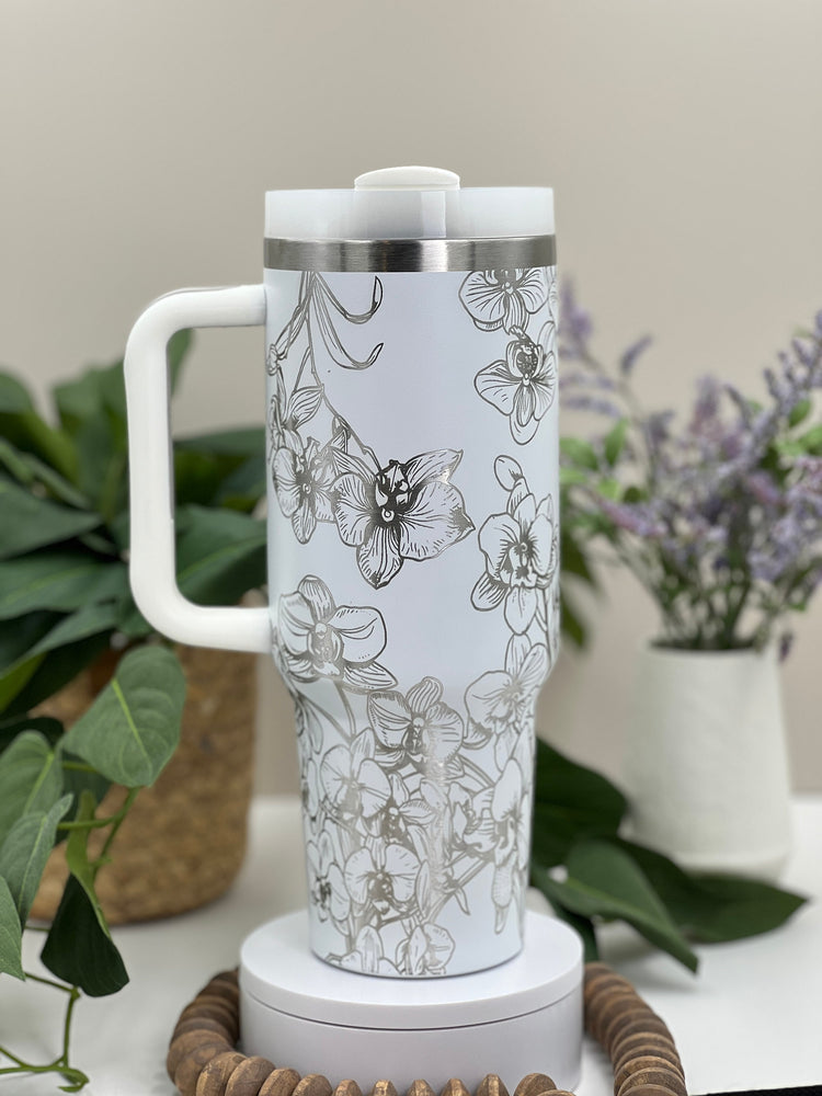 Orchids Tumbler Wrap SVG | 40oz Laser Engraving File | Rotary Engrave Digital Design | Floral SVG Design