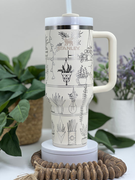 Potted Plant Shelves Tumbler Wrap SVG | 40oz Laser Engraving File | Rotary Engrave Digital Design | Floral SVG Design