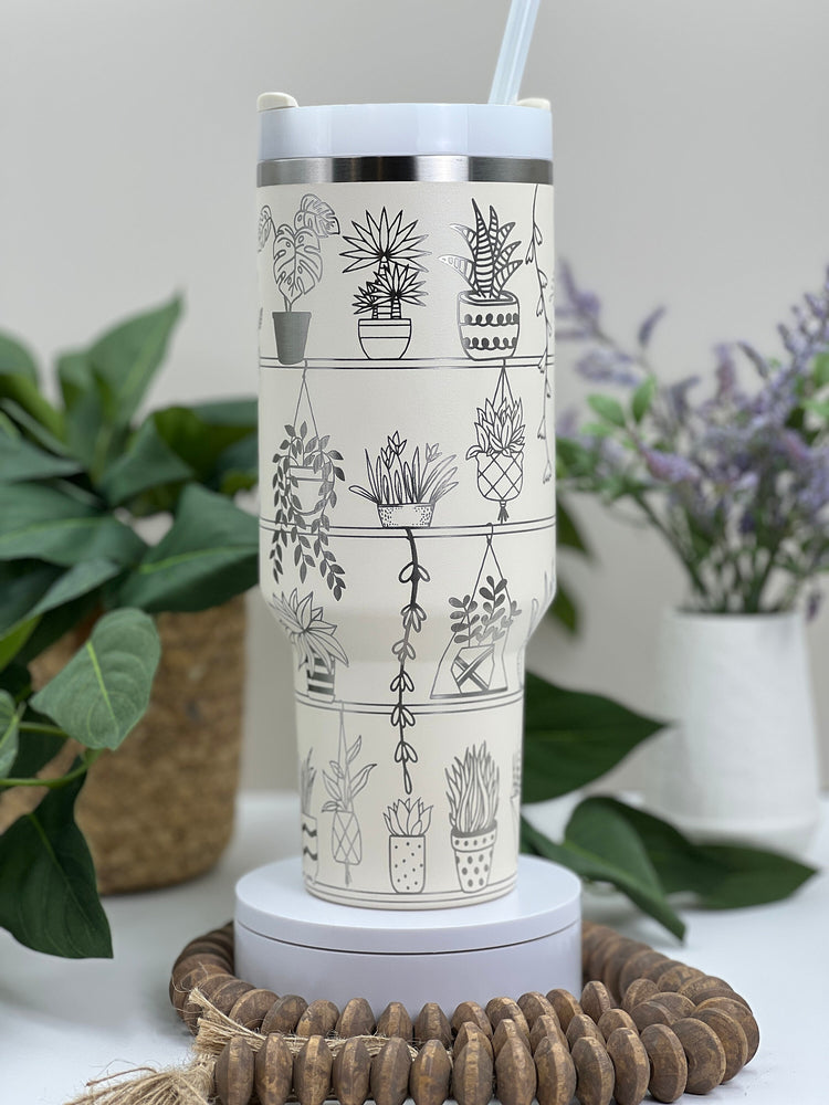 Potted Plant Shelves Tumbler Wrap SVG | 40oz Laser Engraving File | Rotary Engrave Digital Design | Floral SVG Design