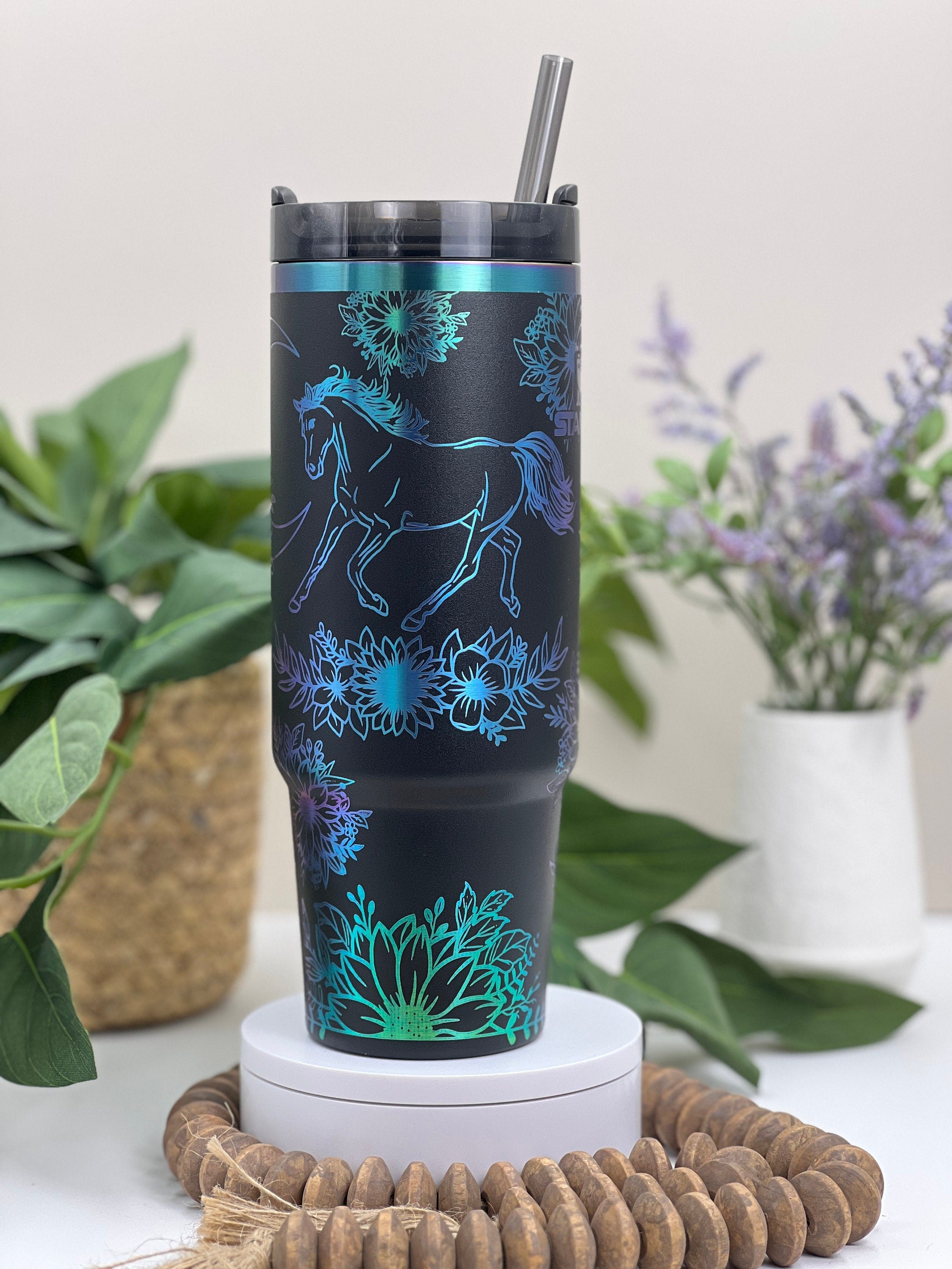 Horse and Sunflowers Western Tumbler Wrap SVG | 40oz Laser Engraving File | Rotary Ready Digital Design | Western Farm SVG