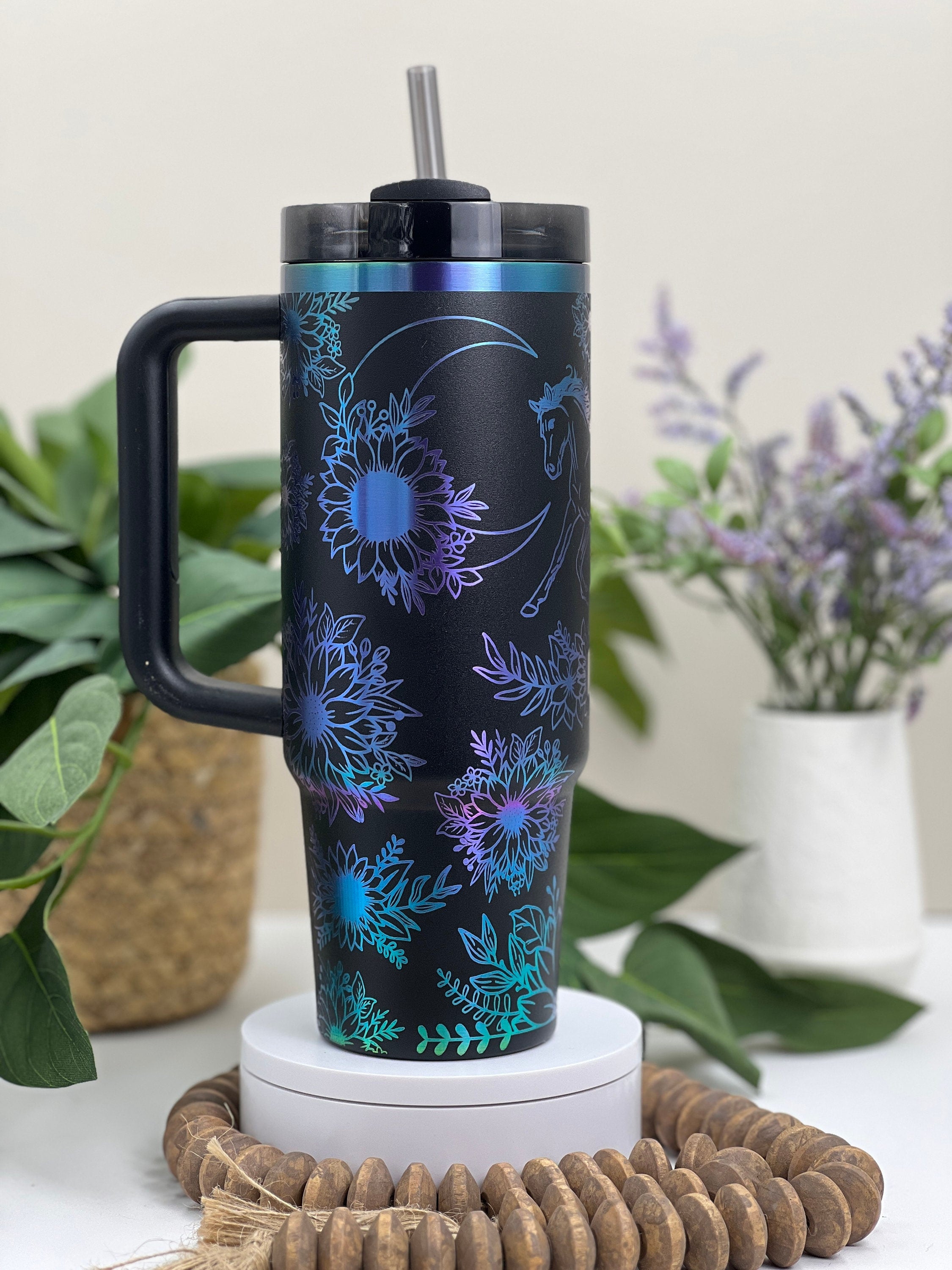 Horse and Sunflowers Western Tumbler Wrap SVG | 40oz Laser Engraving File | Rotary Ready Digital Design | Western Farm SVG