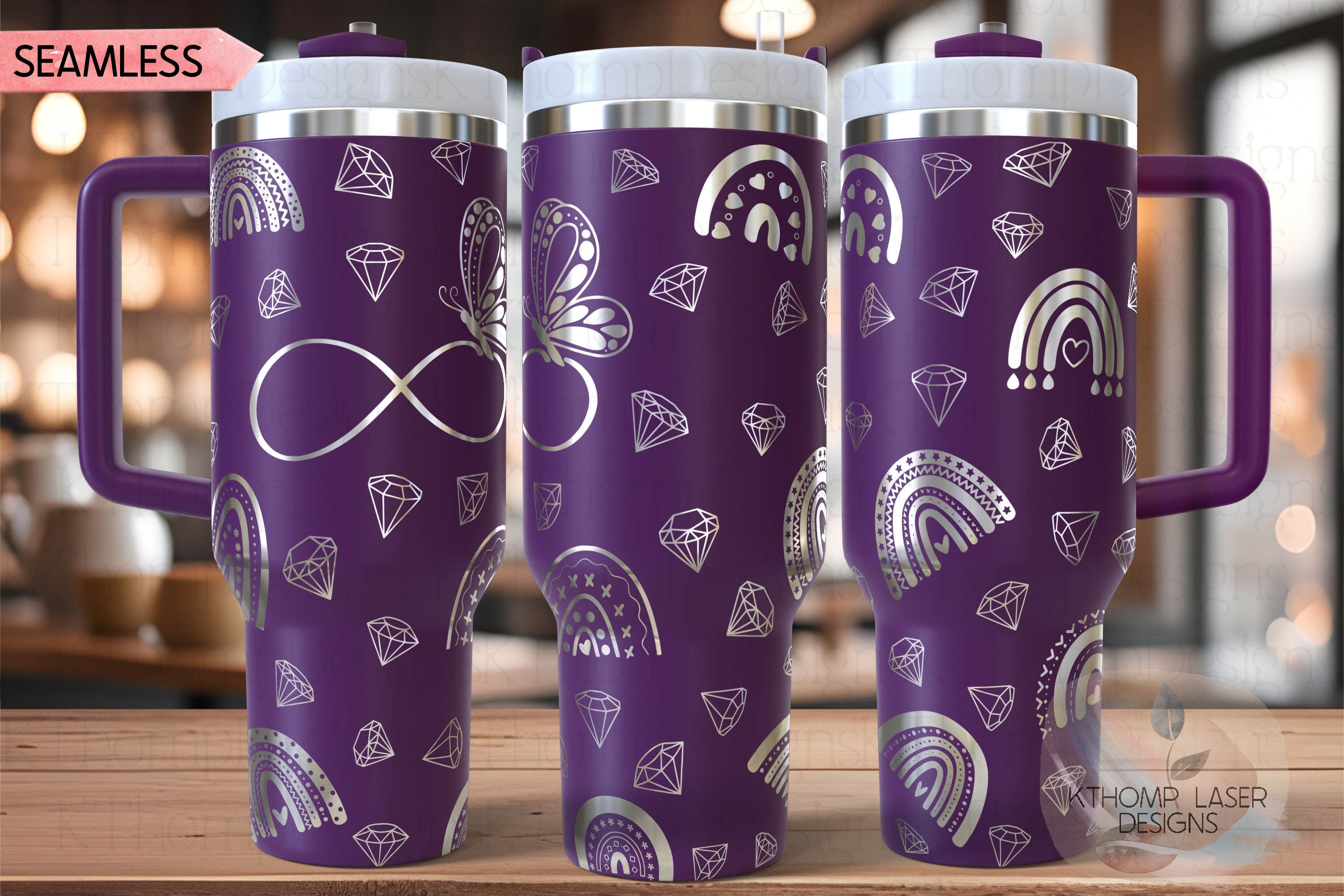 Rainbows Diamonds & Butterflies Tumbler Wrap SVG | 40oz Laser Engraving File | Rotary Ready Digital Design | Fantasy Magic SVG