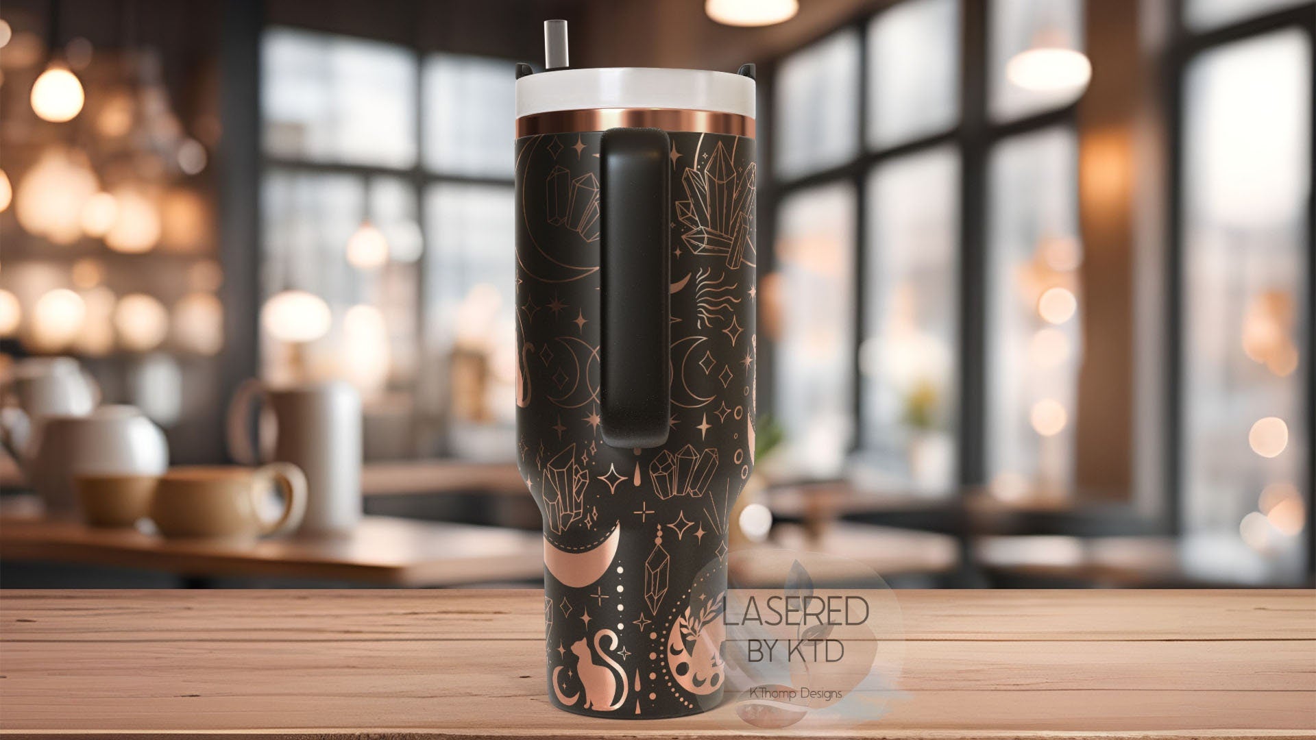 Celestial Cats Boho Witchy Cats Tumbler Wrap SVG | 40oz Laser Engraving File | Rotary Ready Digital Design | Zodiac Boho SVG