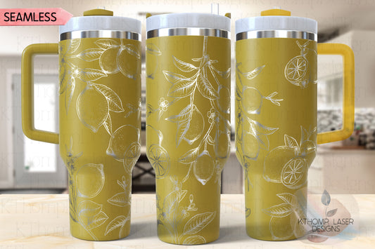 Lemons Tumbler Wrap SVG | 40oz Laser Engraving File | Rotary Ready Digital Design | Foodie SVG
