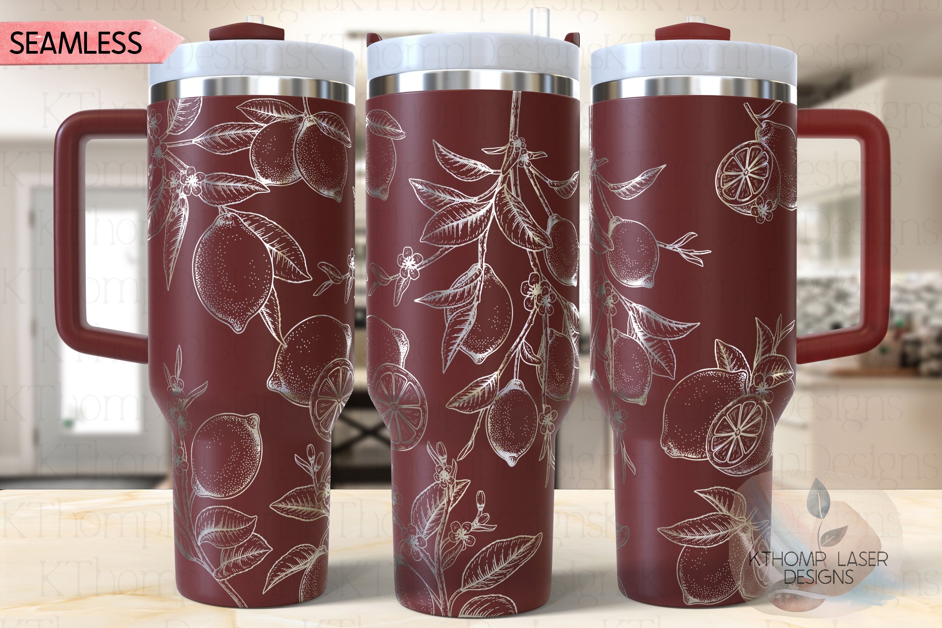 Lemons Tumbler Wrap SVG | 40oz Laser Engraving File | Rotary Ready Digital Design | Foodie SVG
