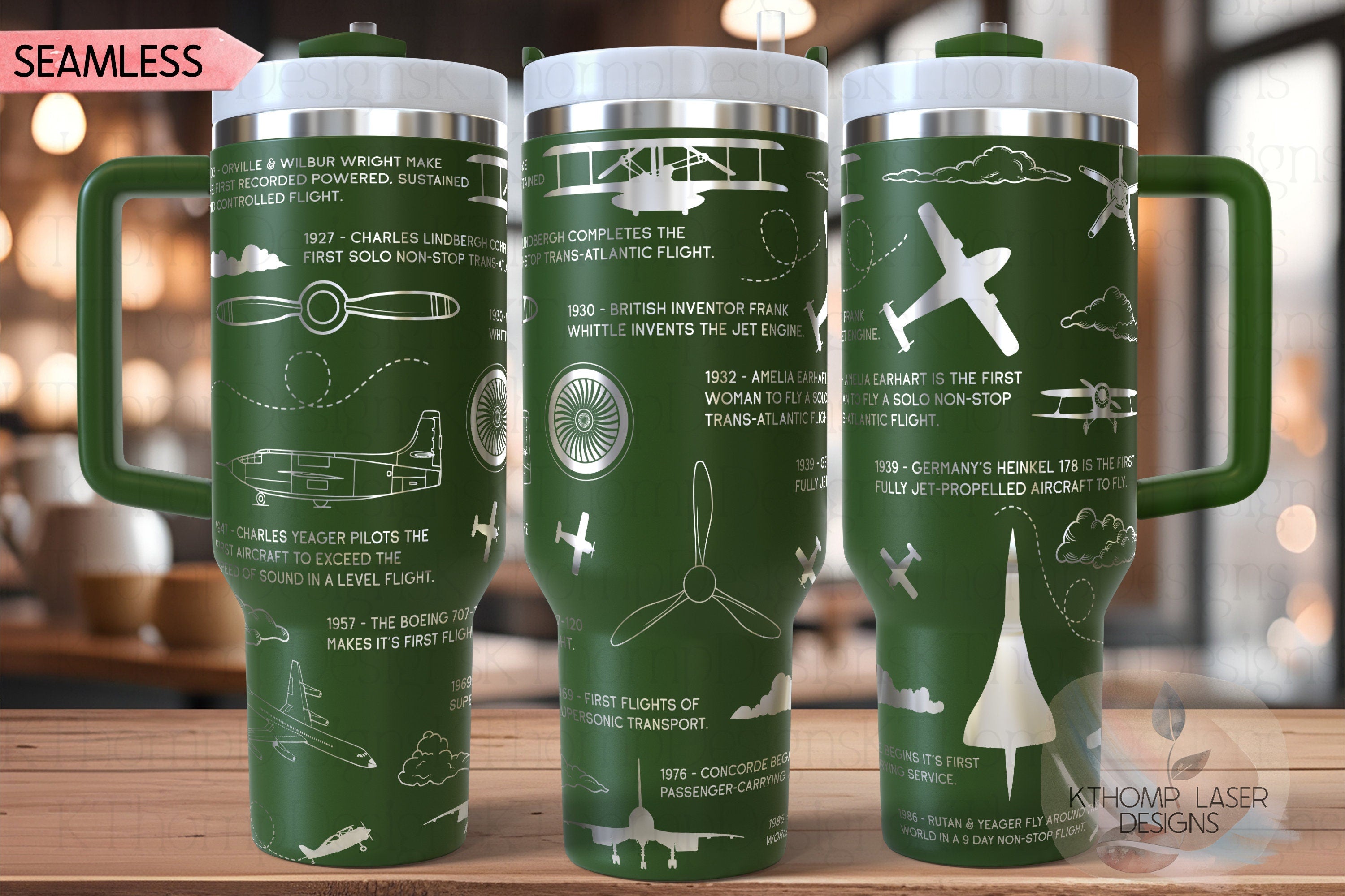 Aviation History Airplane Tumbler Wrap SVG | 40oz Laser Engraving File | Rotary Ready Digital Design | Career Gift SVG