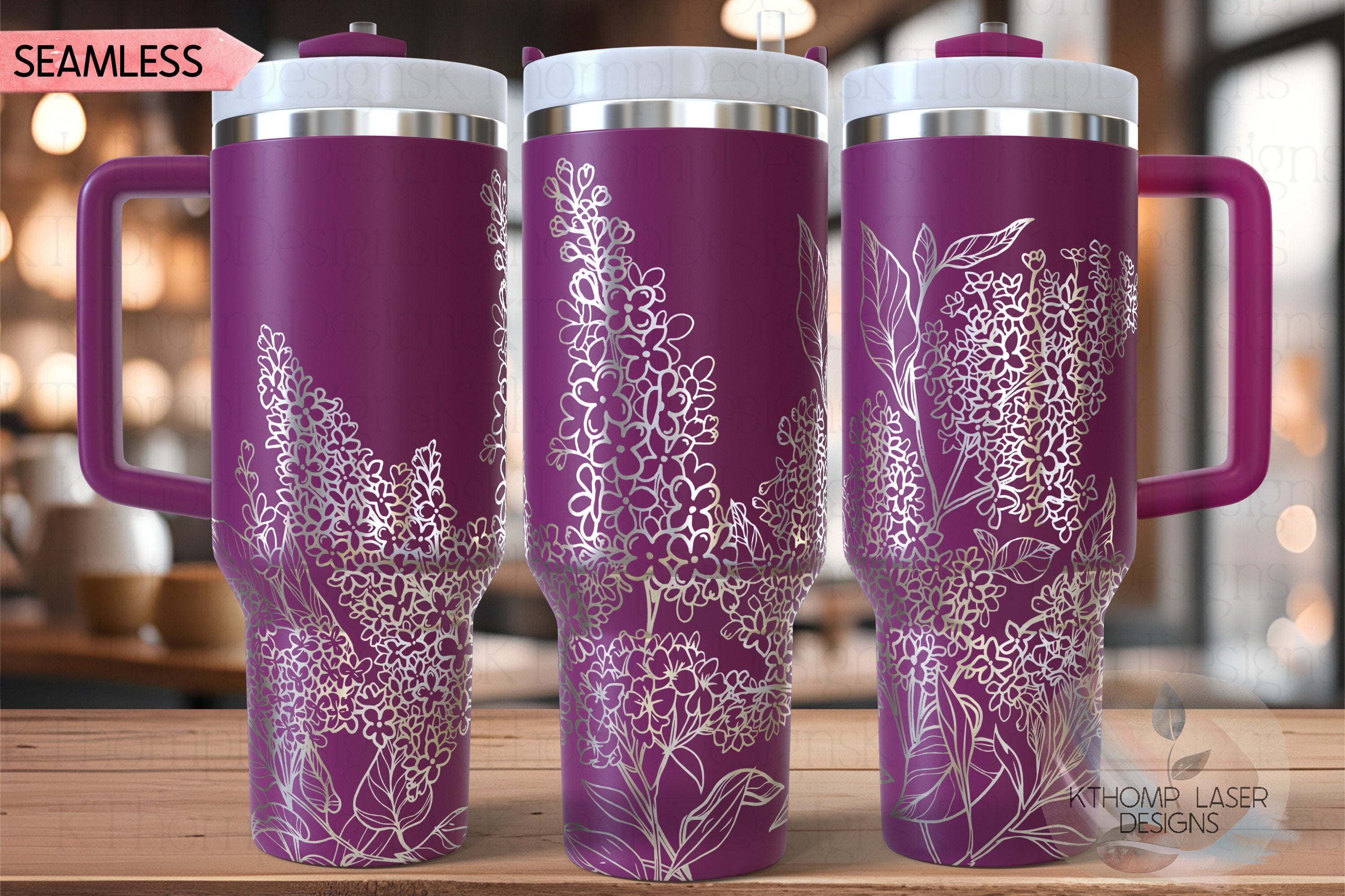 Lilacs Full Floral Tumbler Wrap SVG | 40oz Laser Engraving File | Rotary Engrave Digital Design | Floral SVG Design