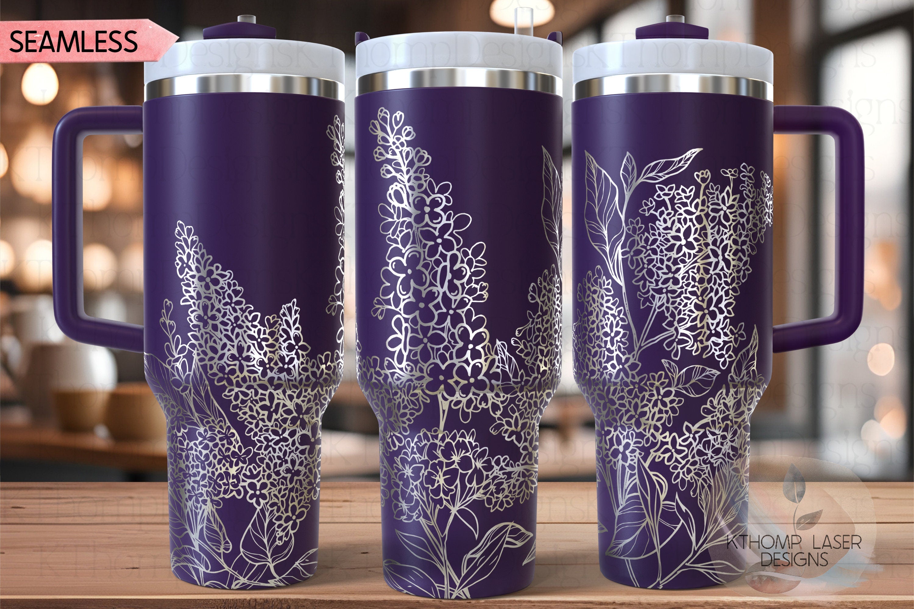 Lilacs Full Floral Tumbler Wrap SVG | 40oz Laser Engraving File | Rotary Engrave Digital Design | Floral SVG Design