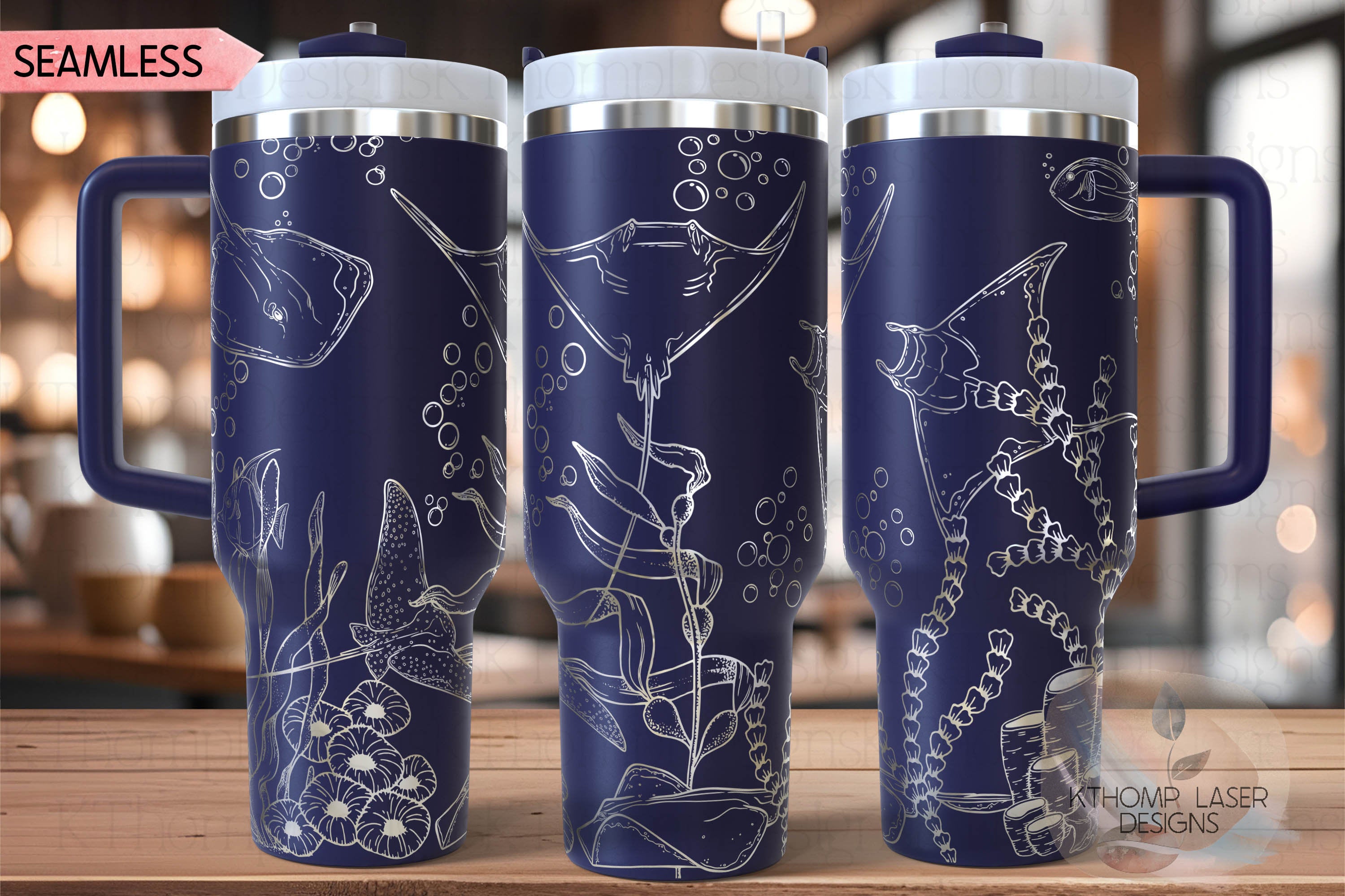 Stingrays Manta Rays Ocean Life Tumbler Wrap SVG | 40oz Laser Engraving File | Rotary Ready Digital Design | Ocean Nautical SVG