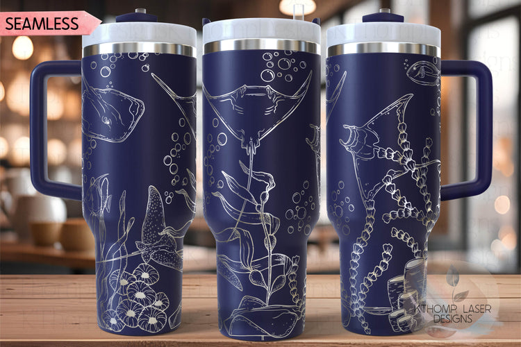 Stingrays Manta Rays Ocean Life Tumbler Wrap SVG | 40oz Laser Engraving File | Rotary Ready Digital Design | Ocean Nautical SVG