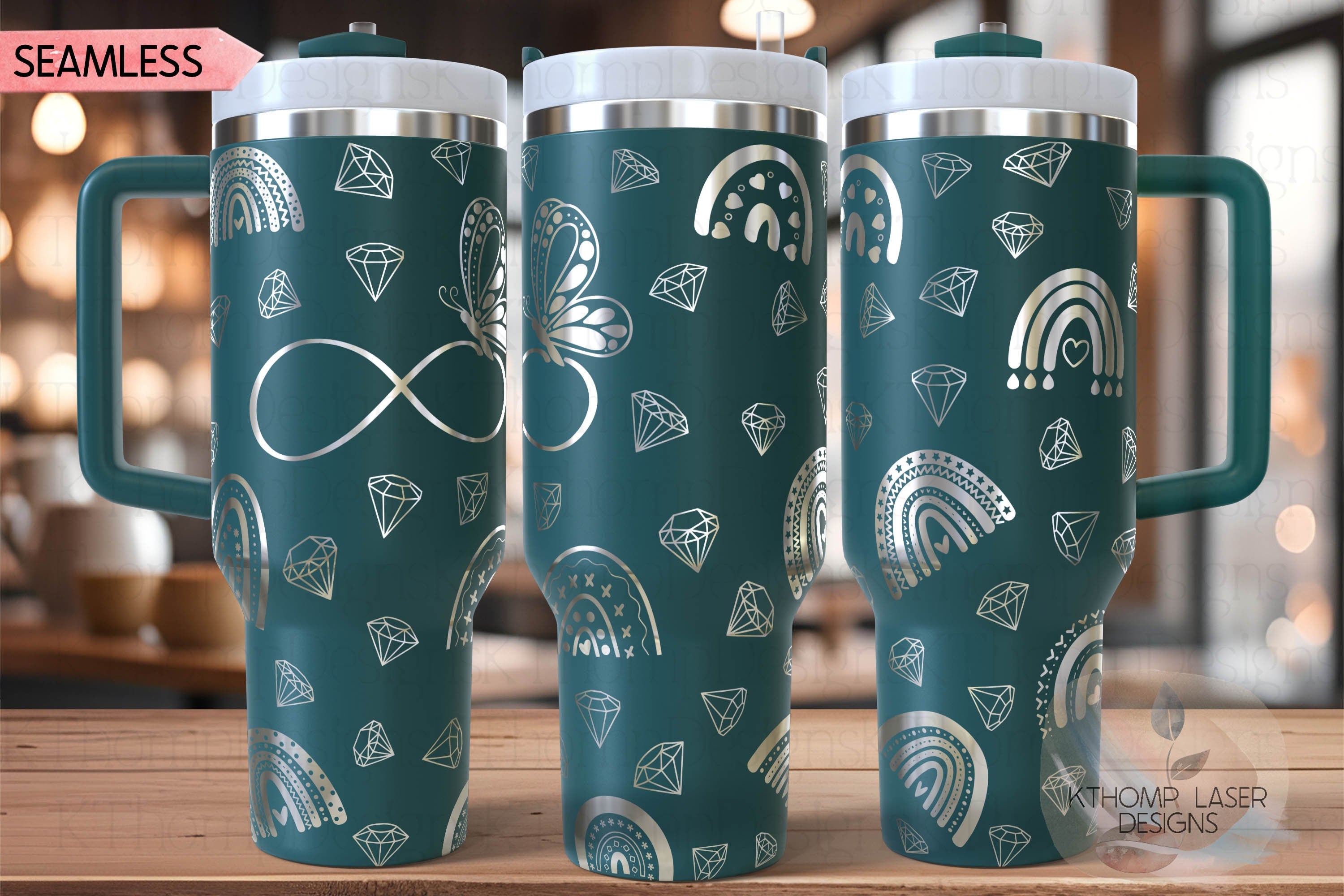 Rainbows Diamonds & Butterflies Tumbler Wrap SVG | 40oz Laser Engraving File | Rotary Ready Digital Design | Fantasy Magic SVG