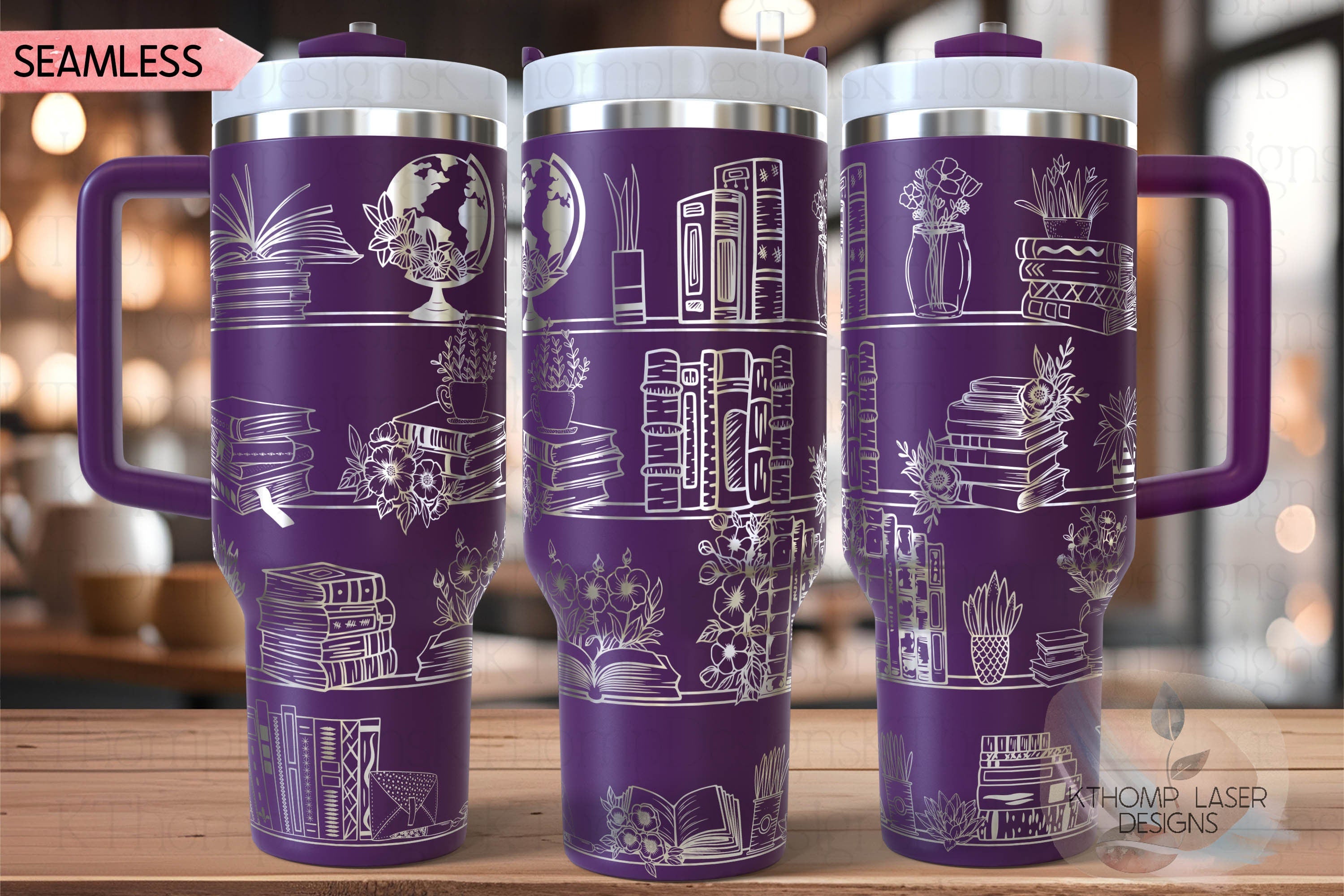 Floral Book Shelves Book Tumbler Wrap SVG | 40oz Laser Engraving File | Rotary Ready Digital Design | Hobby Travel SVG