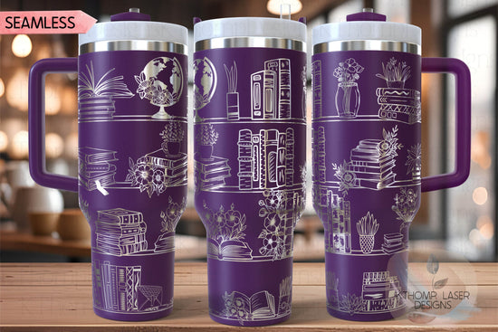 Floral Book Shelves Book Tumbler Wrap SVG | 40oz Laser Engraving File | Rotary Ready Digital Design | Hobby Travel SVG