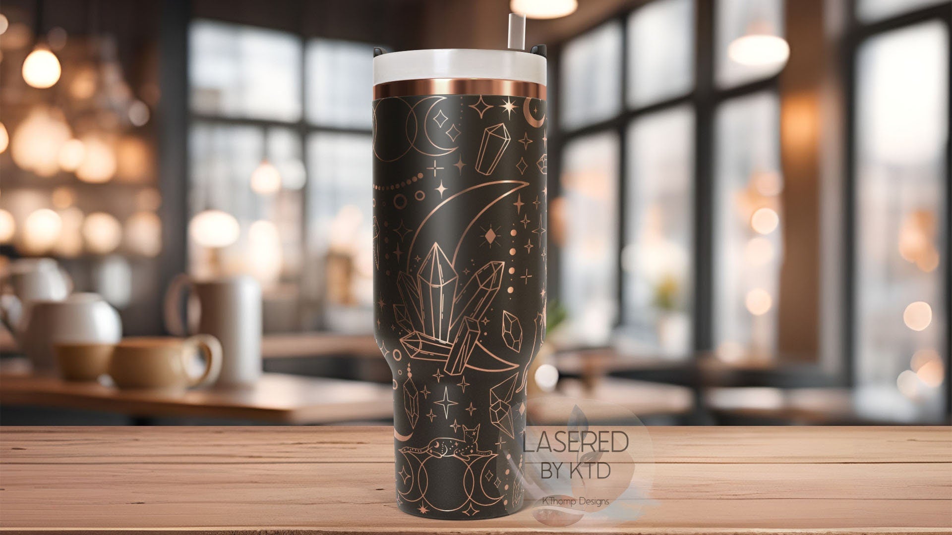 Celestial Cats Boho Witchy Cats Tumbler Wrap SVG | 40oz Laser Engraving File | Rotary Ready Digital Design | Zodiac Boho SVG