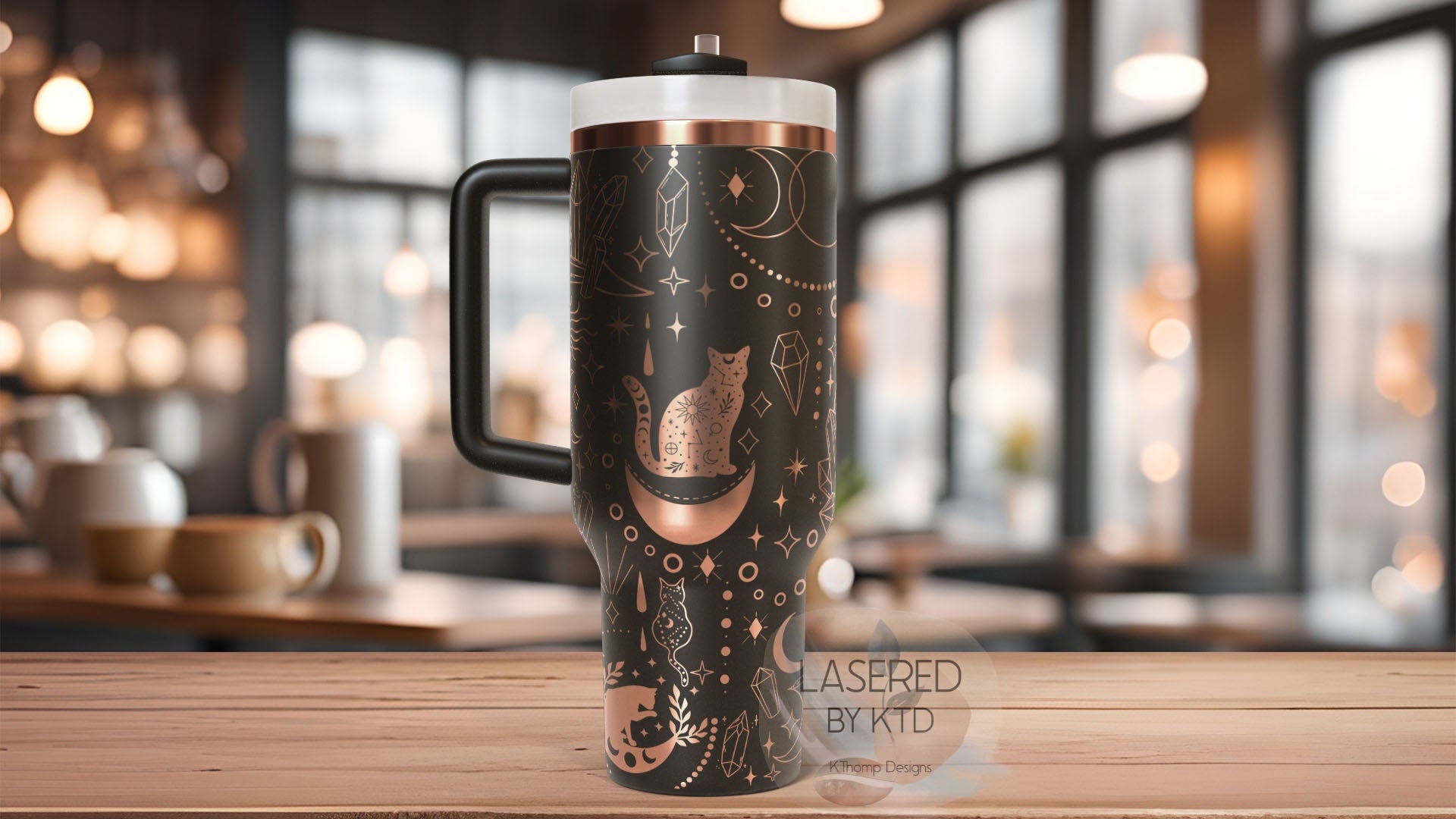 Celestial Cats Boho Witchy Cats Tumbler Wrap SVG | 40oz Laser Engraving File | Rotary Ready Digital Design | Zodiac Boho SVG