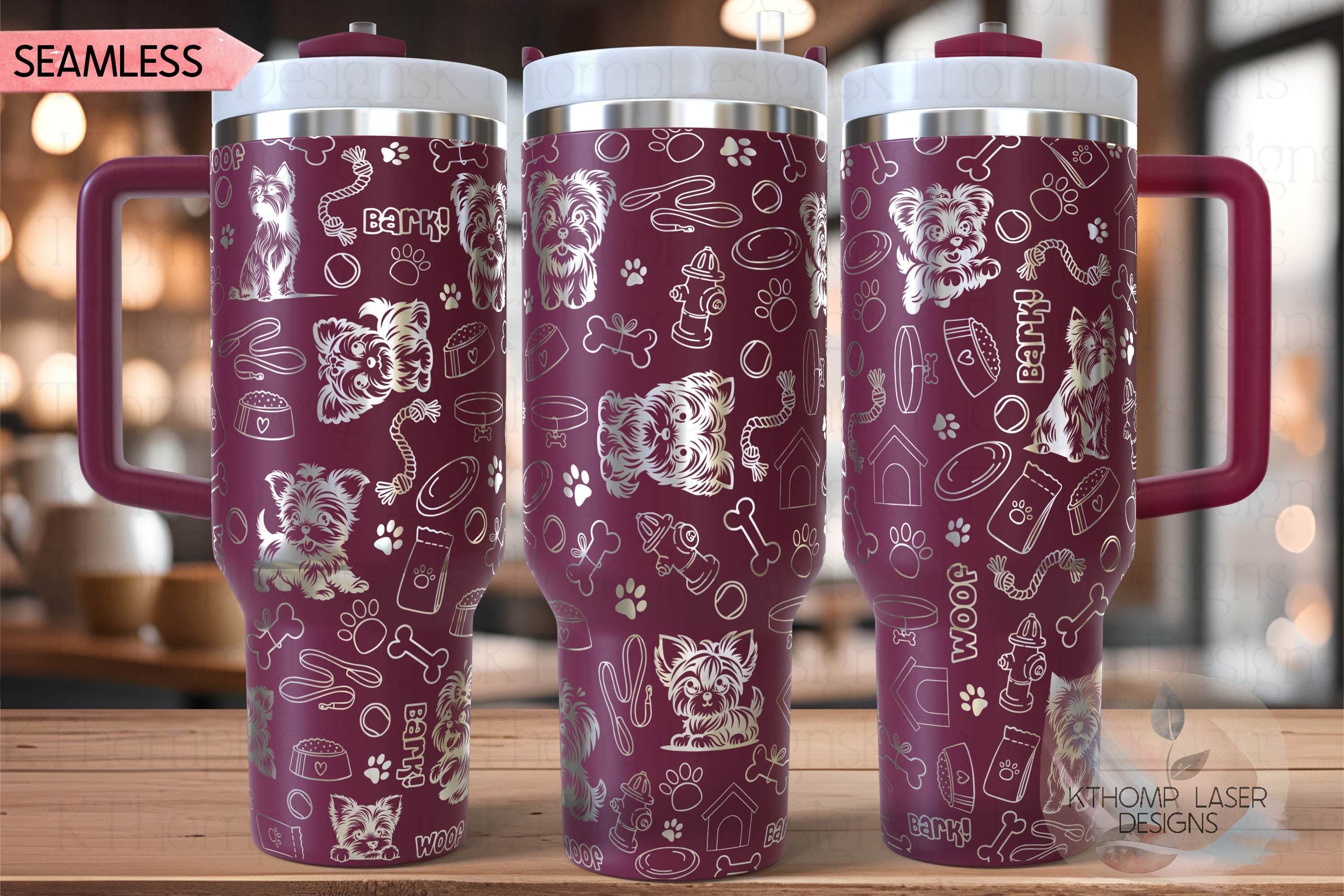 Yorkshire Terrier Tumbler Wrap SVG | 40oz Laser Engraving File | Rotary Engrave Digital Design | Dog Lover Gift