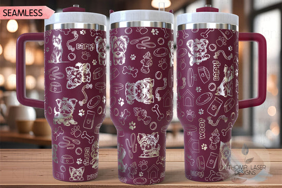 Yorkshire Terrier Tumbler Wrap SVG | 40oz Laser Engraving File | Rotary Engrave Digital Design | Dog Lover Gift