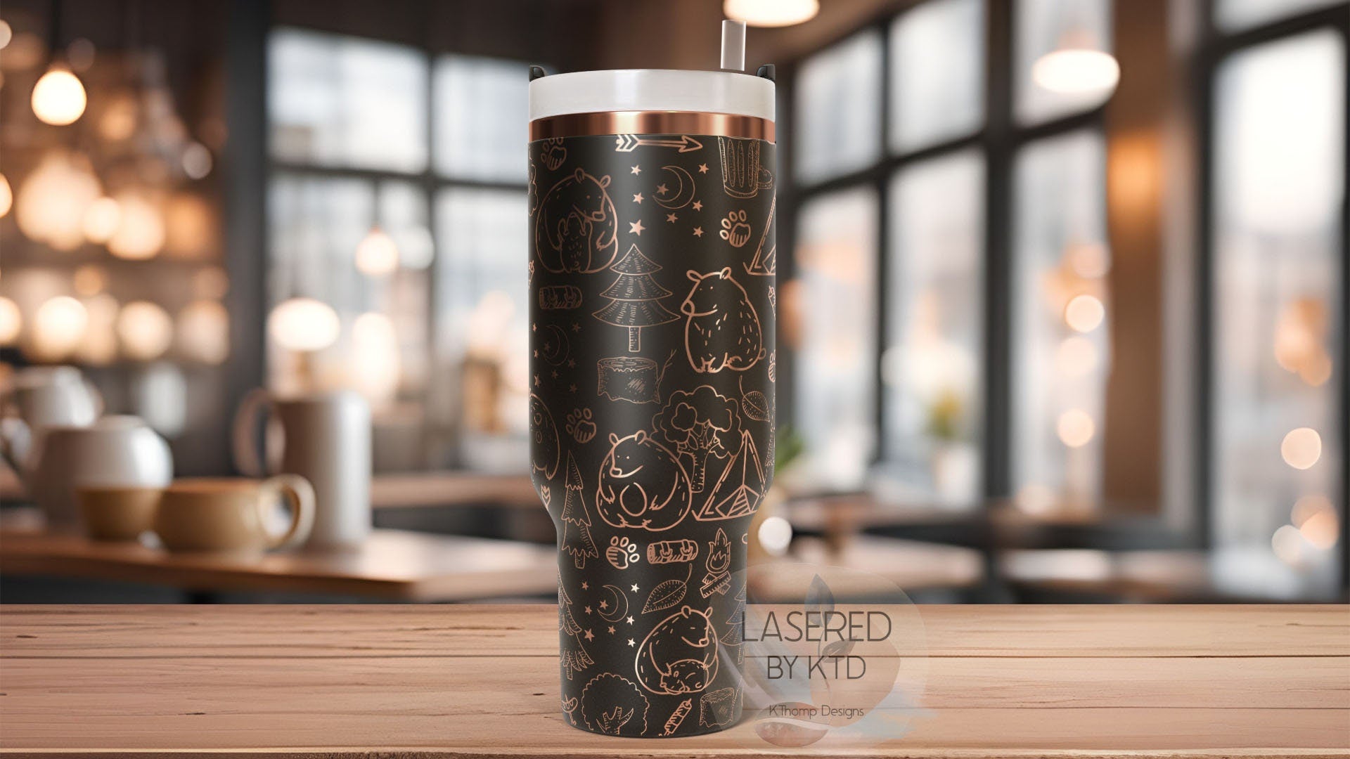 Cute Bears Camping Tumbler Wrap SVG | 40oz Laser Engraving File | Rotary Ready Digital Design | Exotic Animal SVG
