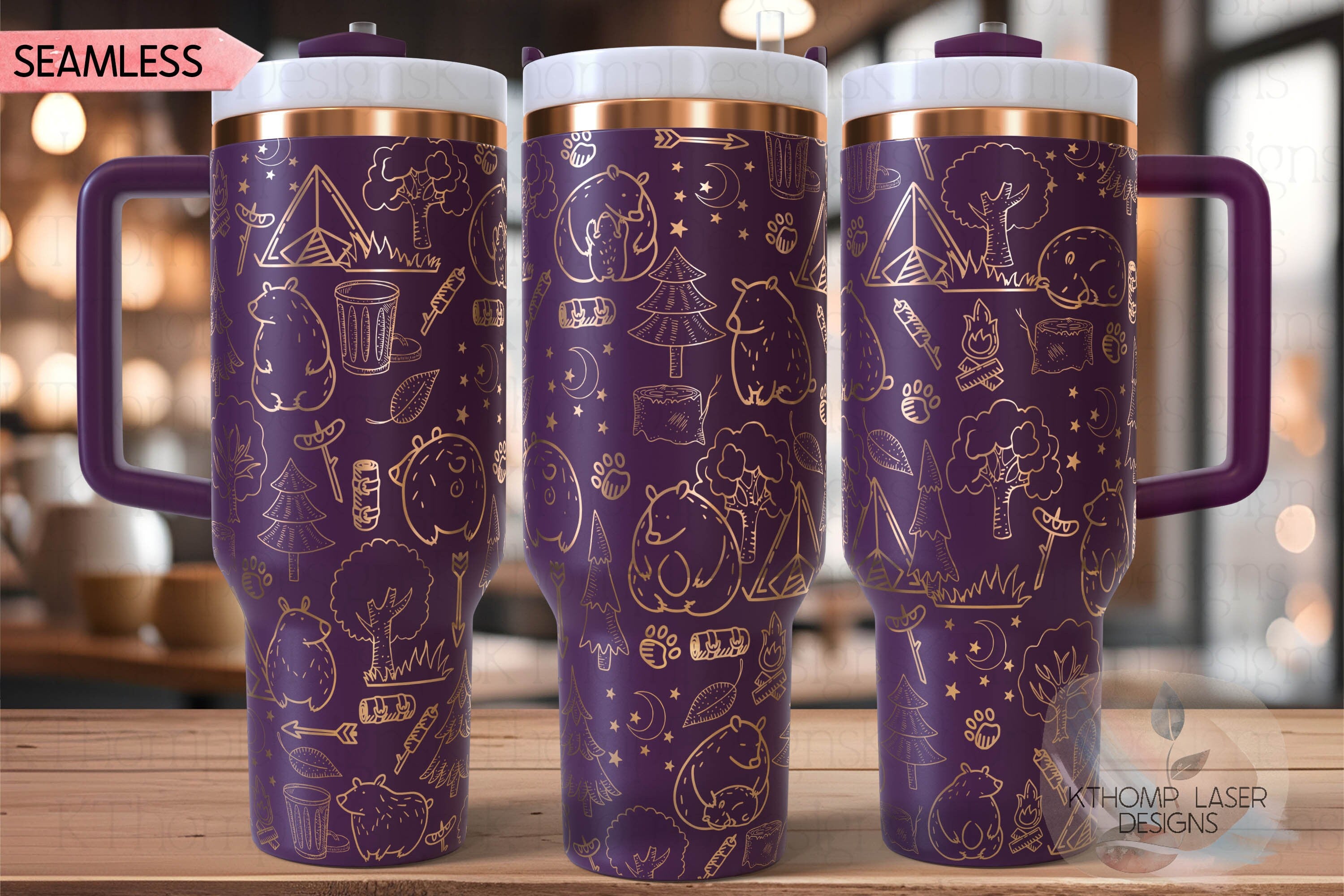 Cute Bears Camping Tumbler Wrap SVG | 40oz Laser Engraving File | Rotary Ready Digital Design | Exotic Animal SVG