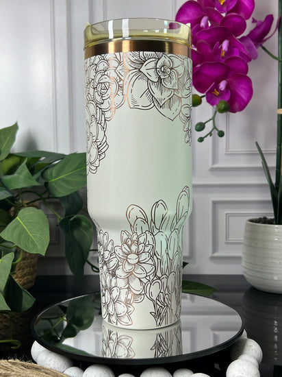 Succulents Floral Tumbler Wrap SVG | 40oz Laser Engraving File | Rotary Engrave Digital Design | Floral SVG Design