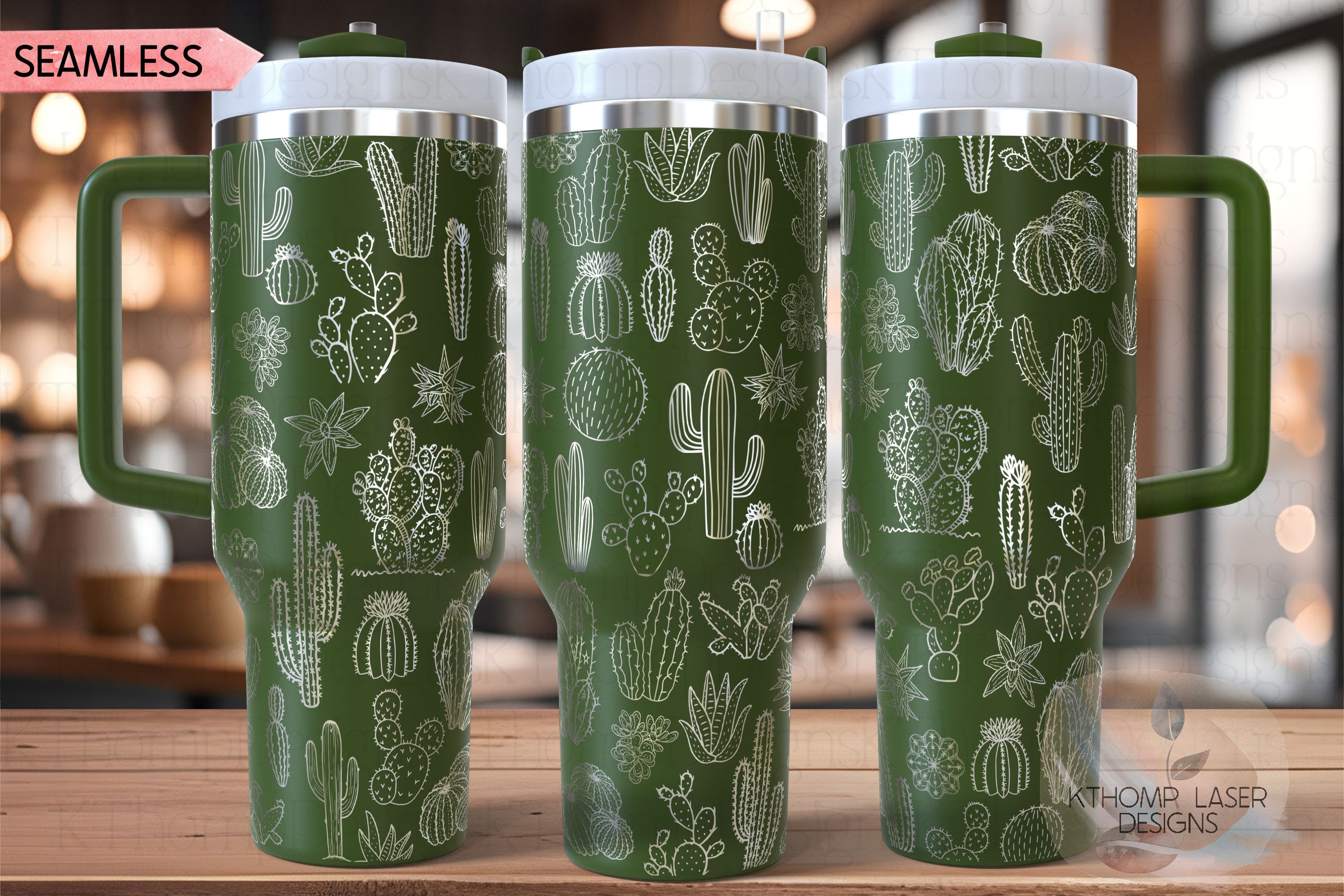 Cactus Tumbler Wrap SVG | 40oz Laser Engraving File | Rotary Engrave Digital Design | Floral SVG Design