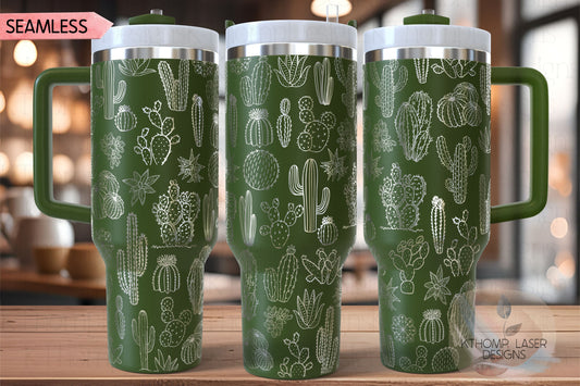 Cactus Tumbler Wrap SVG | 40oz Laser Engraving File | Rotary Engrave Digital Design | Floral SVG Design