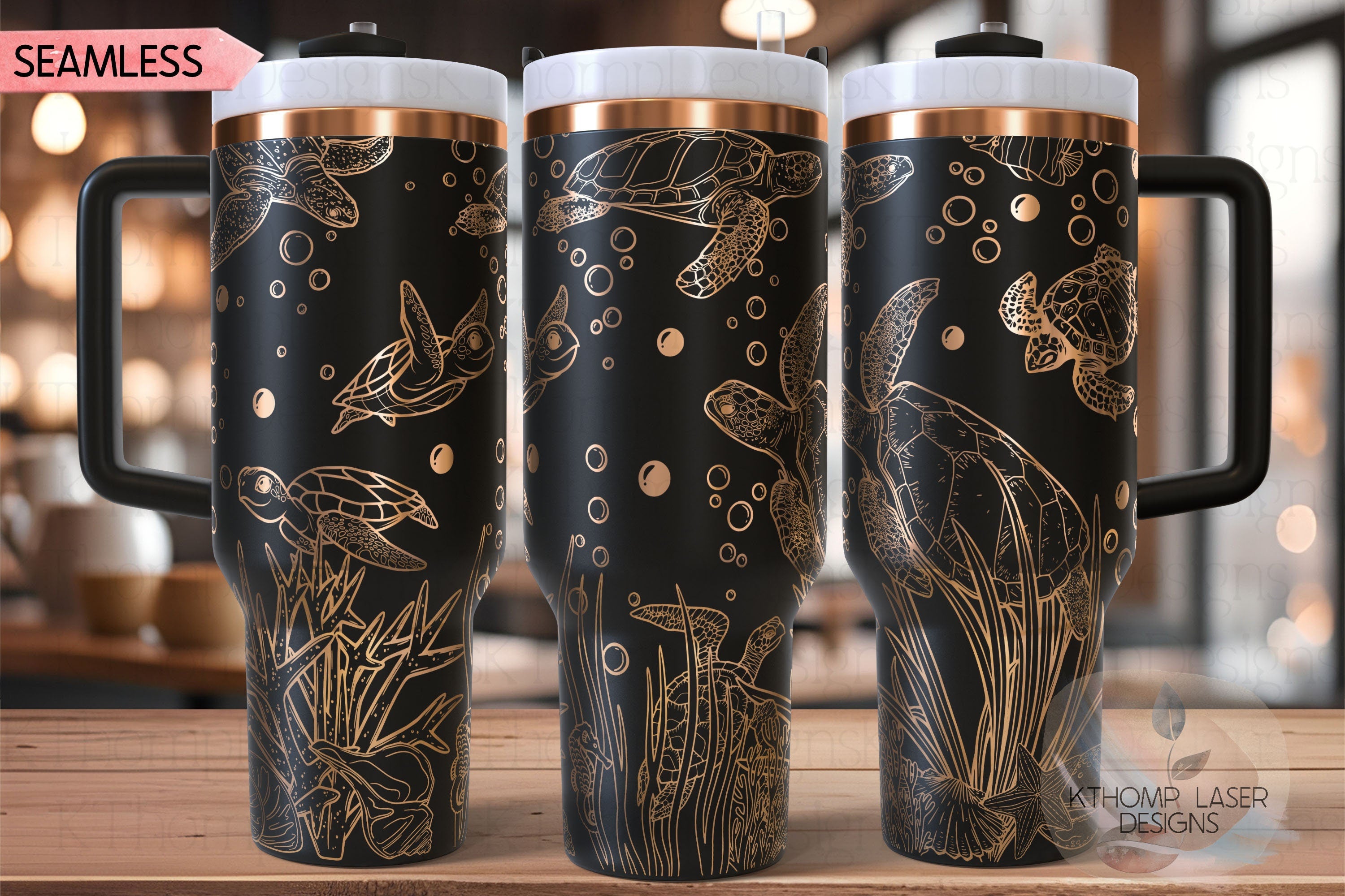 Sea Turtles Ocean Scene Tumbler Wrap SVG | 40oz Laser Engraving File | Rotary Ready Digital Design | Ocean Nautical SVG