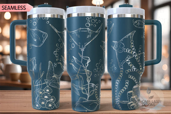 Stingrays Manta Rays Ocean Life Tumbler Wrap SVG | 40oz Laser Engraving File | Rotary Ready Digital Design | Ocean Nautical SVG