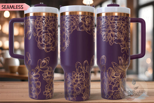 Succulents Floral Tumbler Wrap SVG | 40oz Laser Engraving File | Rotary Engrave Digital Design | Floral SVG Design