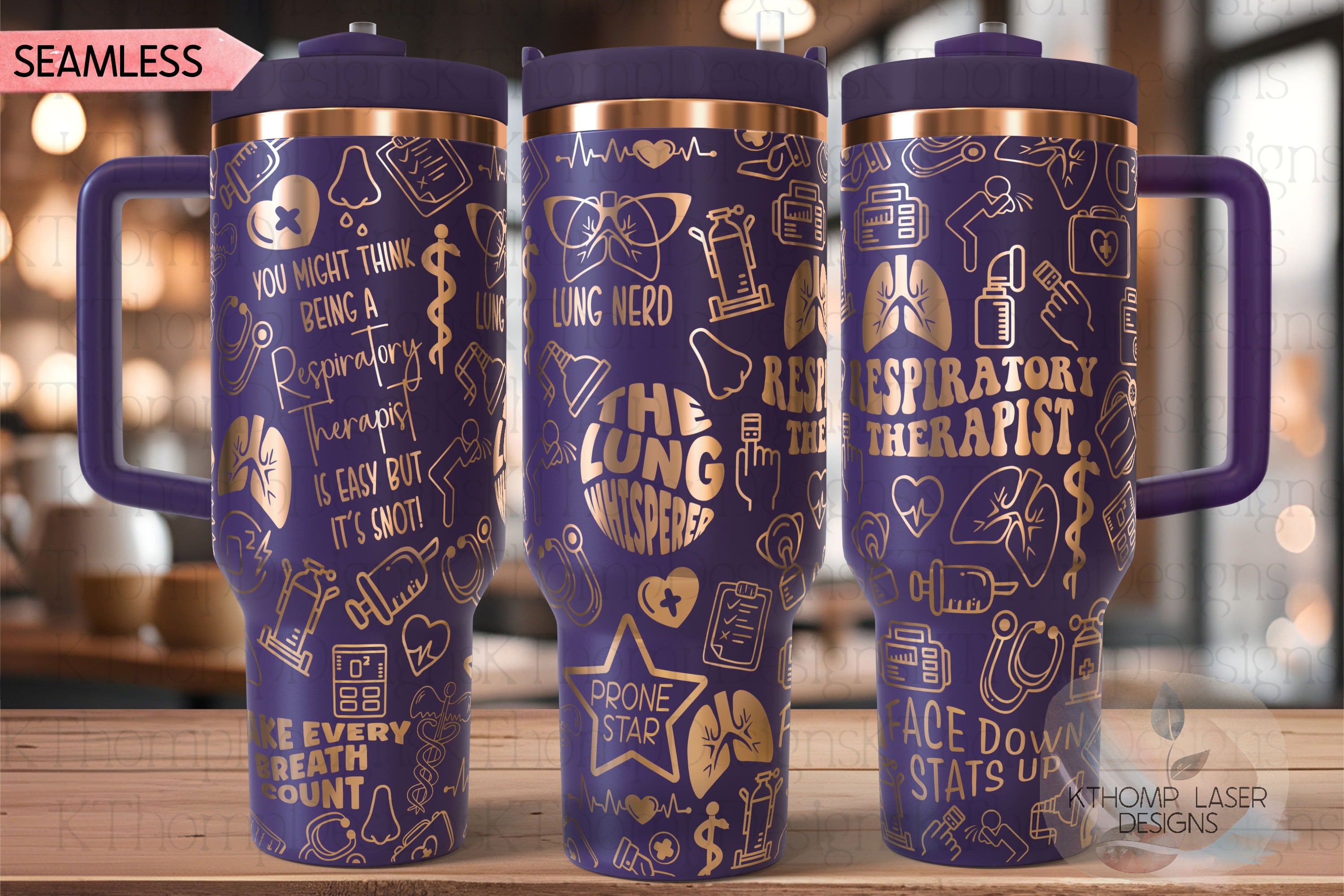 Respiratory Therapist Tumbler Wrap SVG | 40oz Laser Engraving File | Rotary Ready Digital Design | Career Gift SVG