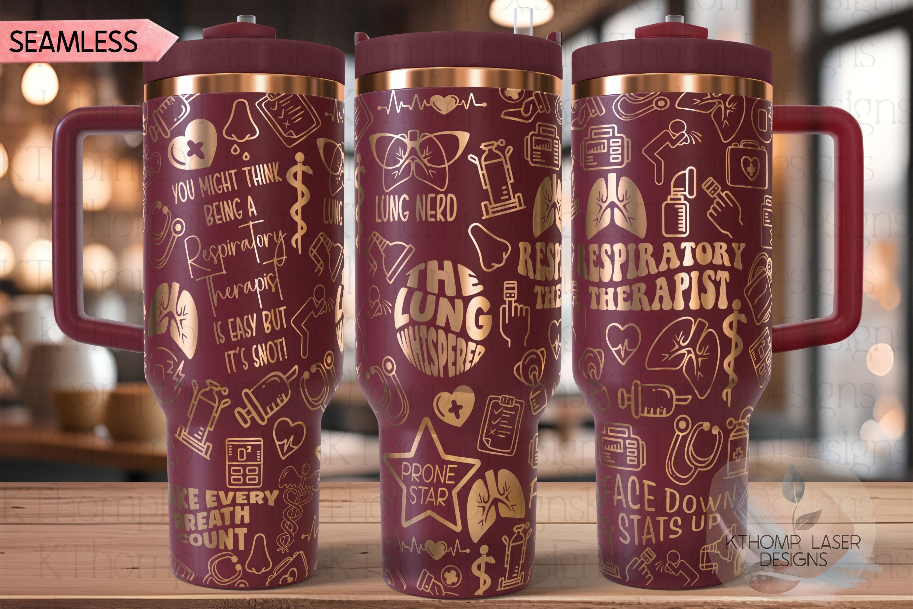 Respiratory Therapist Tumbler Wrap SVG | 40oz Laser Engraving File | Rotary Ready Digital Design | Career Gift SVG