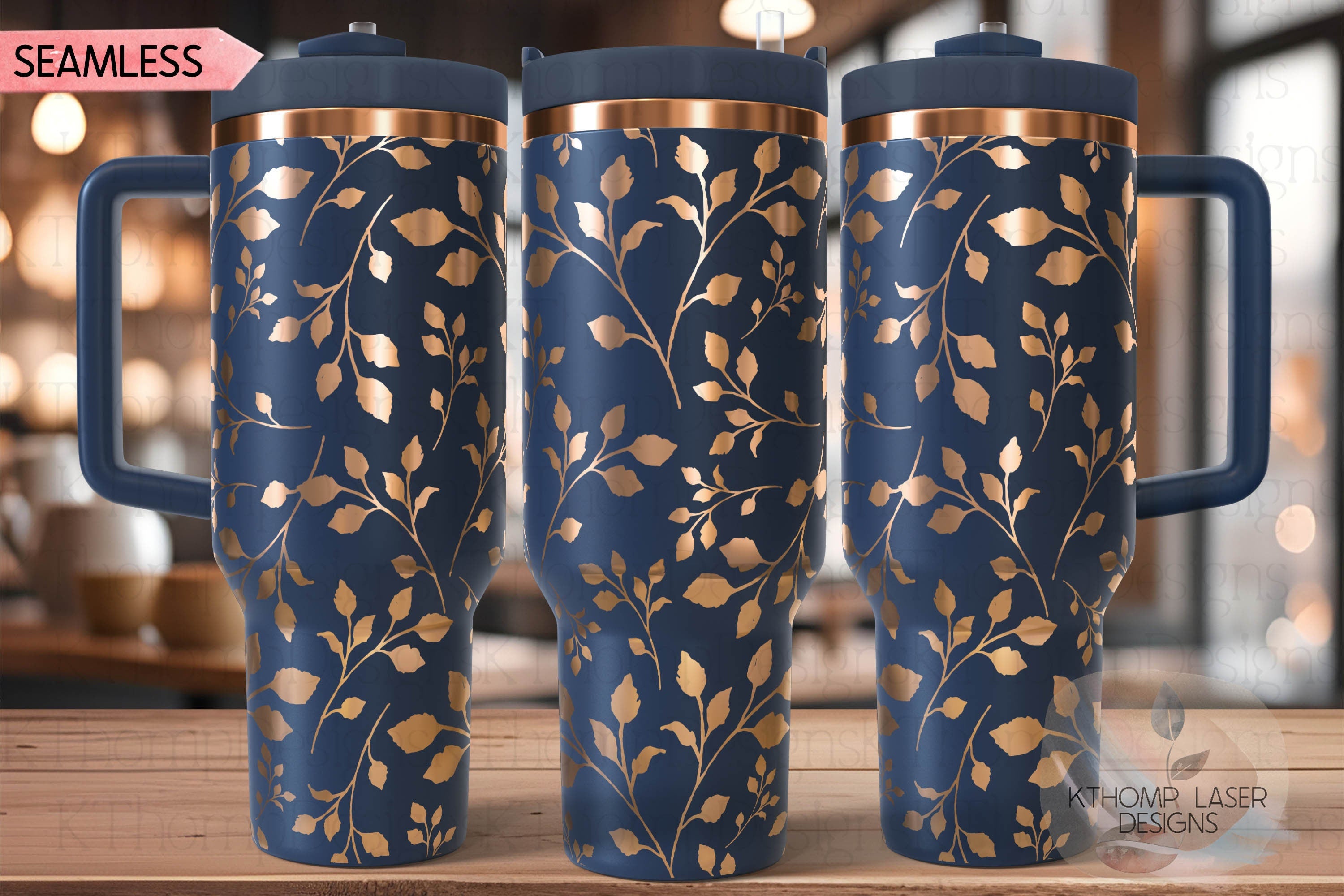 Elegant Leaves Pattern Tumbler Wrap SVG | 40oz Laser Engraving File | Rotary Engrave Digital Design | Floral SVG Design