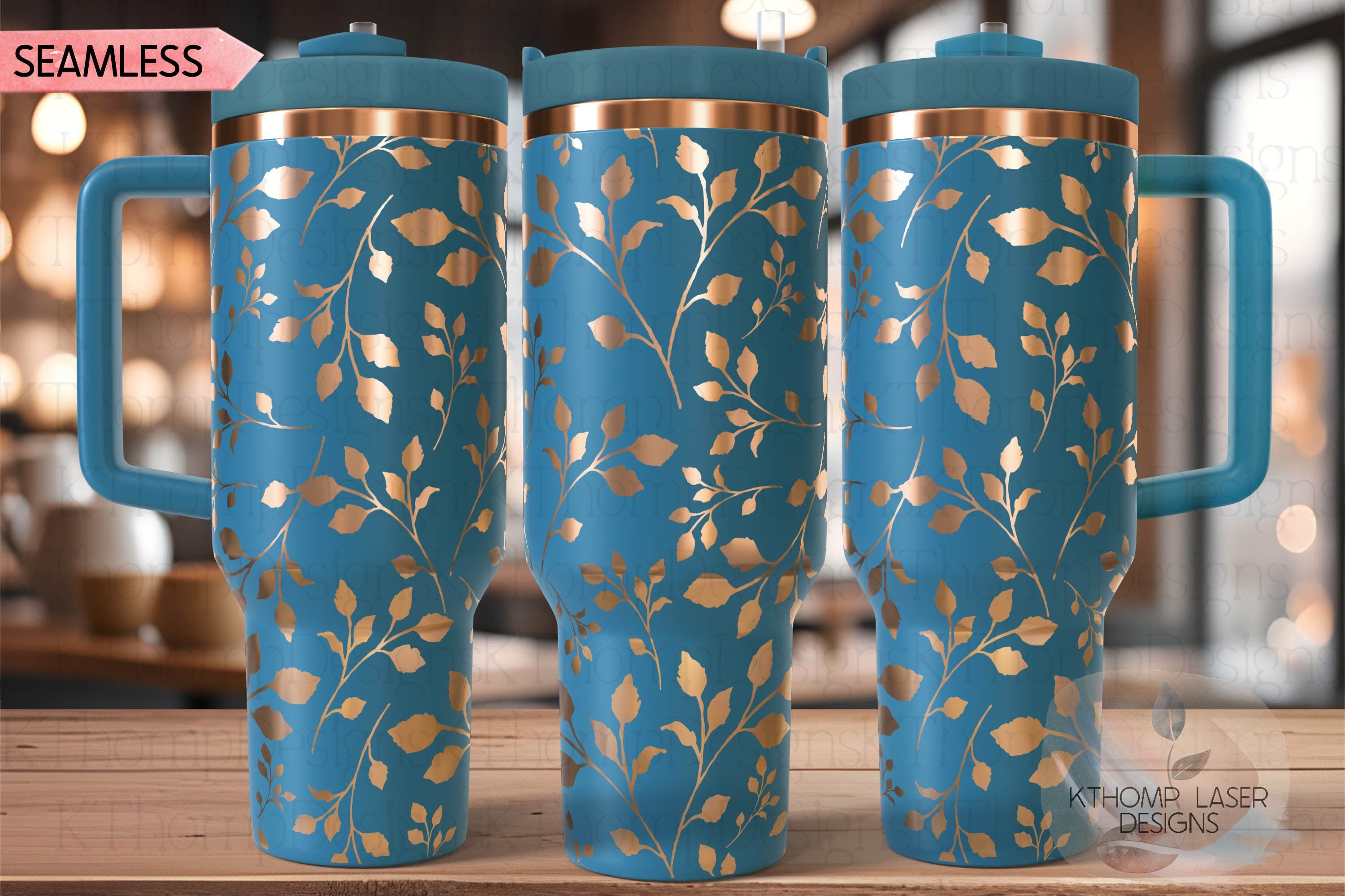Elegant Leaves Pattern Tumbler Wrap SVG | 40oz Laser Engraving File | Rotary Engrave Digital Design | Floral SVG Design