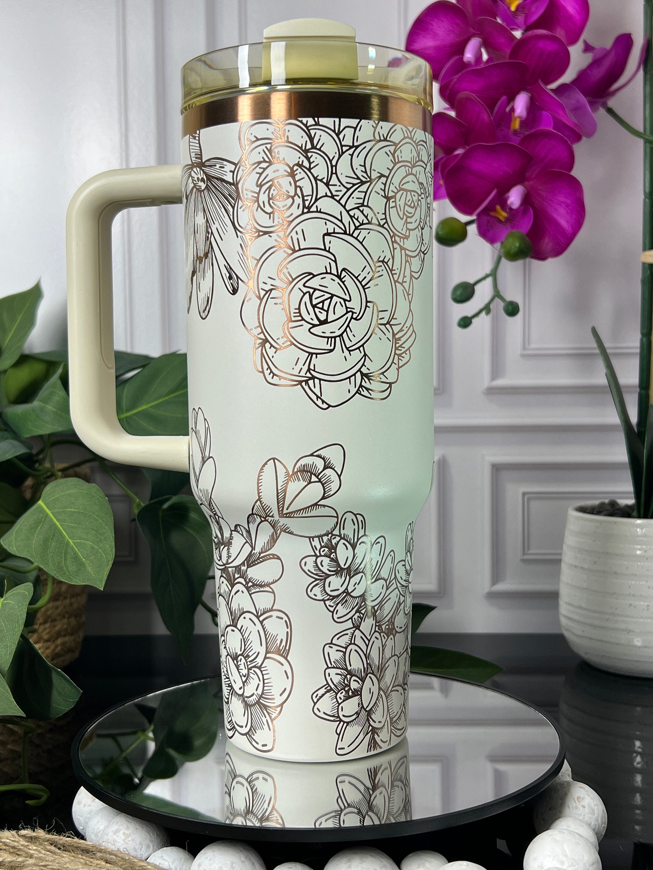 Succulents Floral Tumbler Wrap SVG | 40oz Laser Engraving File | Rotary Engrave Digital Design | Floral SVG Design