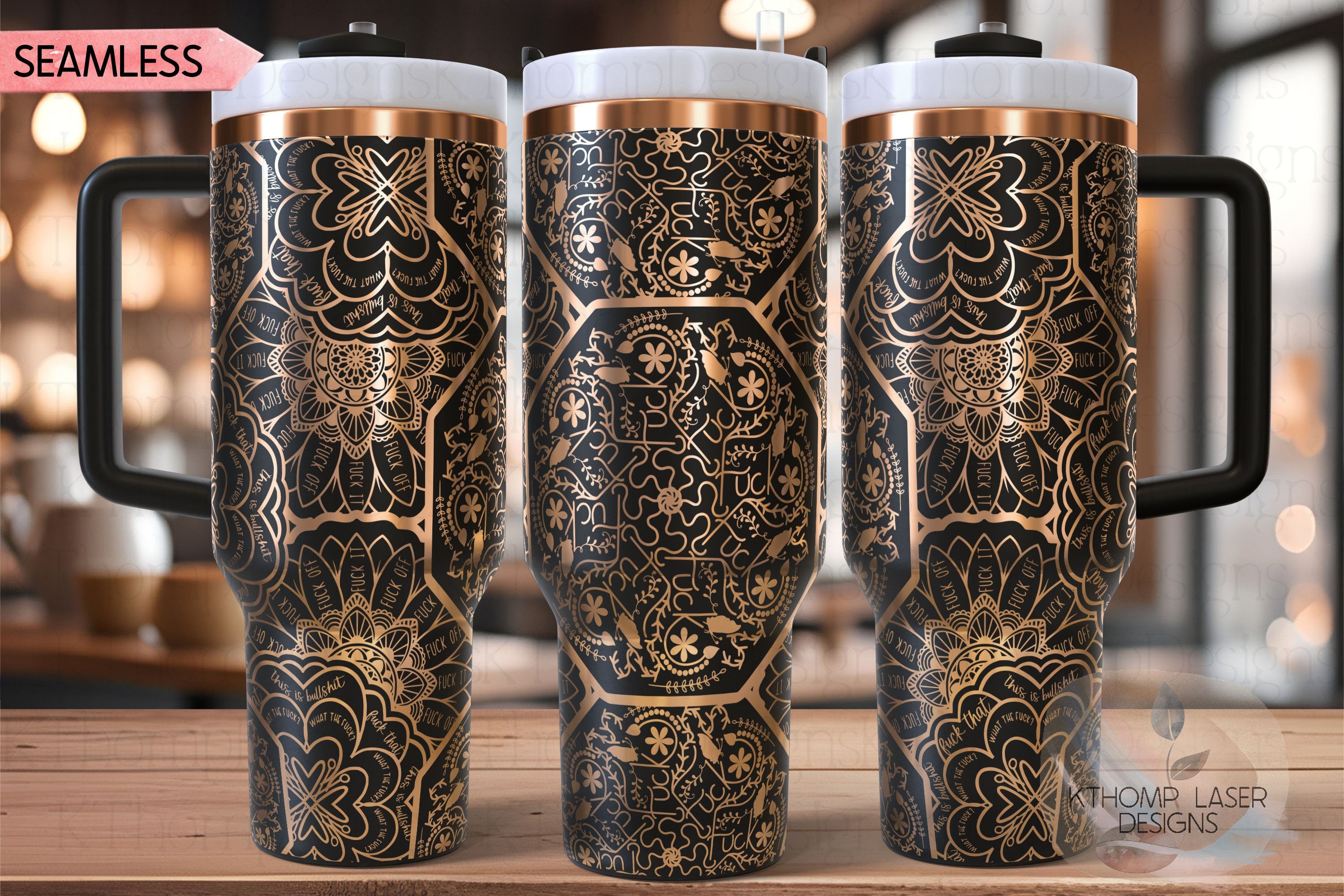 Cuss Word F*ck Mandala Tumbler Wrap SVG | 40oz Laser Engraving File | Rotary Ready Digital Design | Sassy Coffee SVG