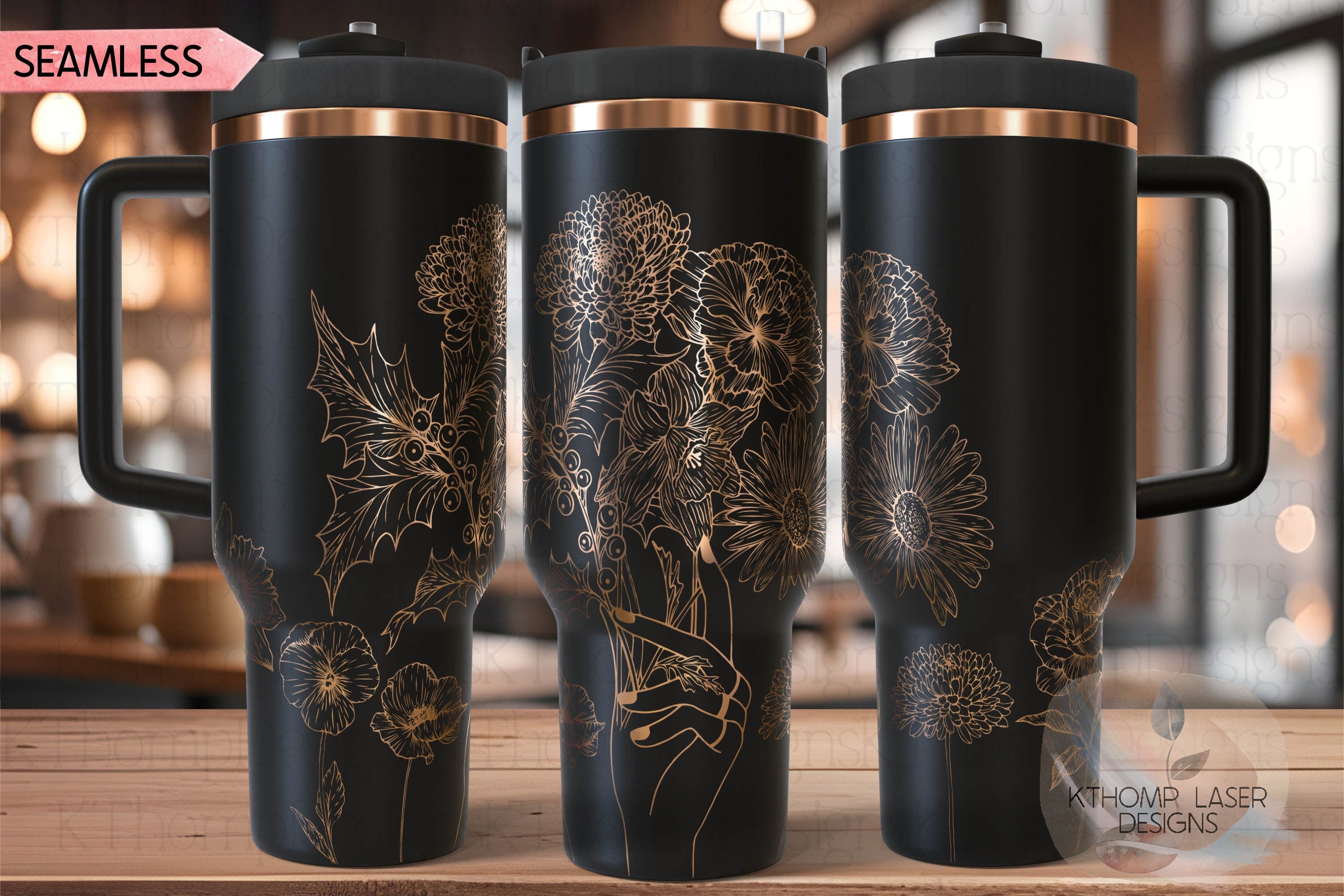 Floral Bouquet Tumbler Wrap SVG | 40oz Laser Engraving File | Rotary Engrave Digital Design | Floral SVG Design