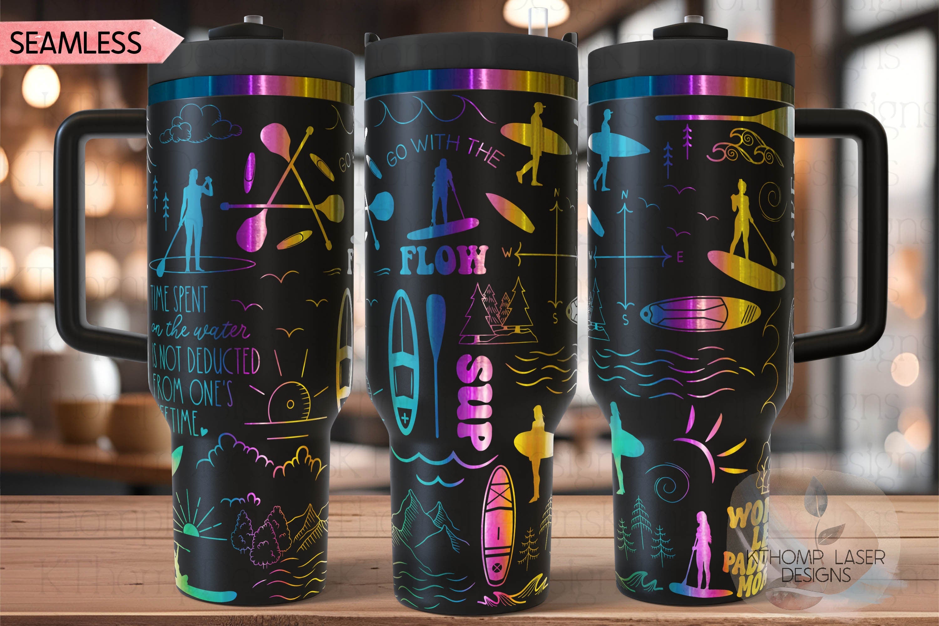 Paddleboarding Tumbler Wrap SVG | 40oz Laser Engraving File | Rotary Ready Digital Design | Hobby Travel SVG
