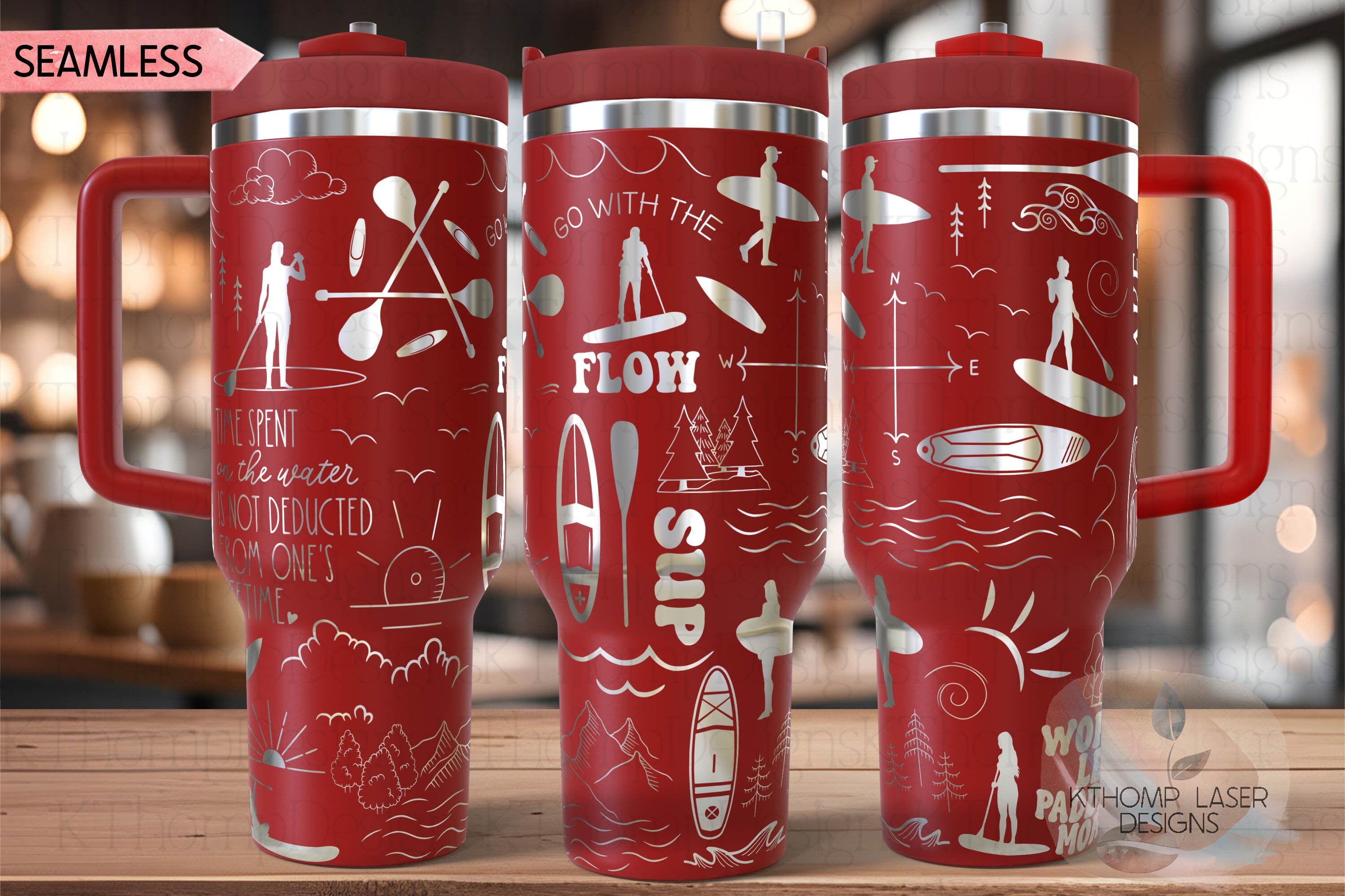 Paddleboarding Tumbler Wrap SVG | 40oz Laser Engraving File | Rotary Ready Digital Design | Hobby Travel SVG