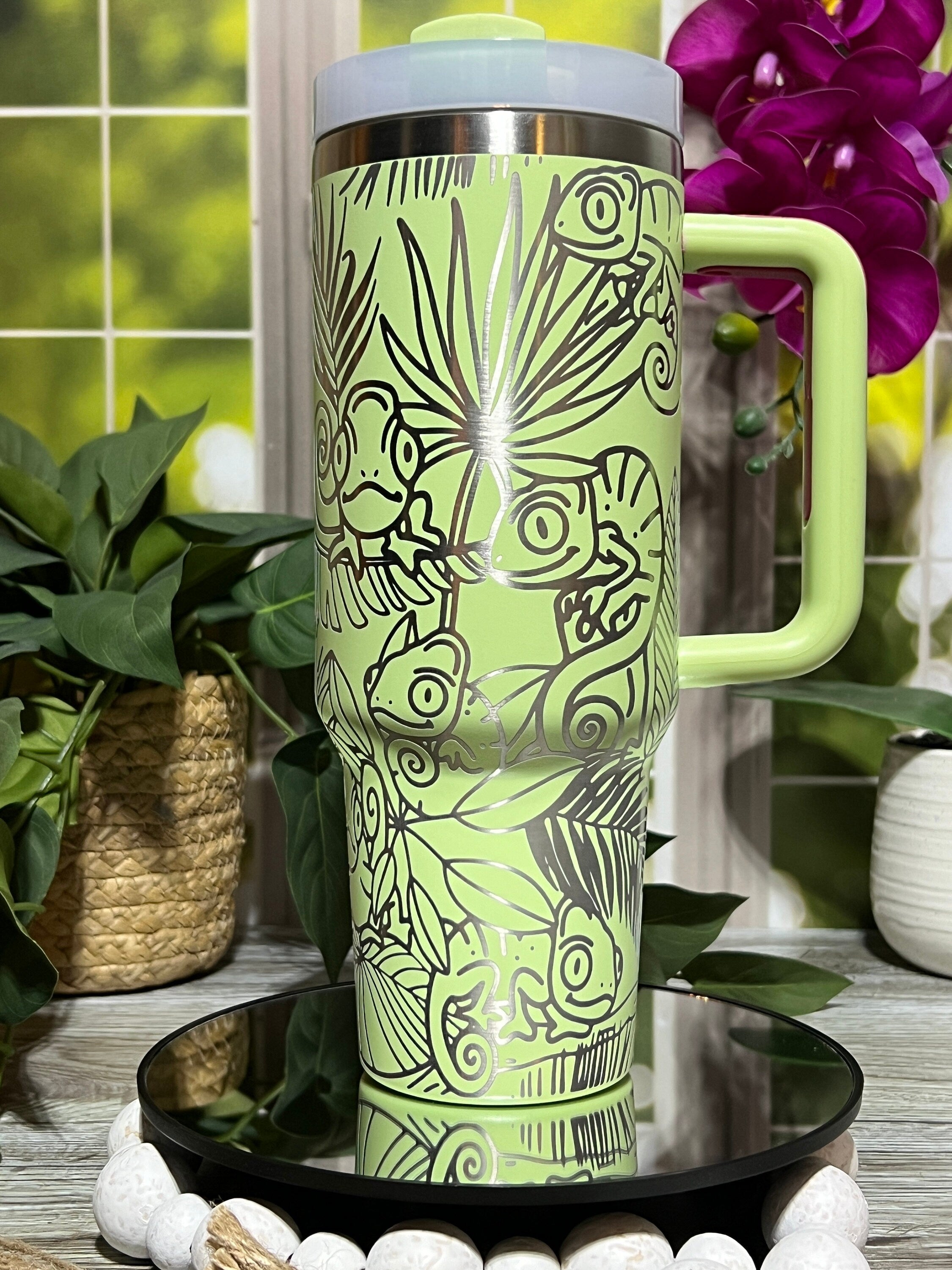 Chameleons Tumbler Wrap SVG | 40oz Laser Engraving File | Rotary Ready Digital Design | Exotic Animal SVG