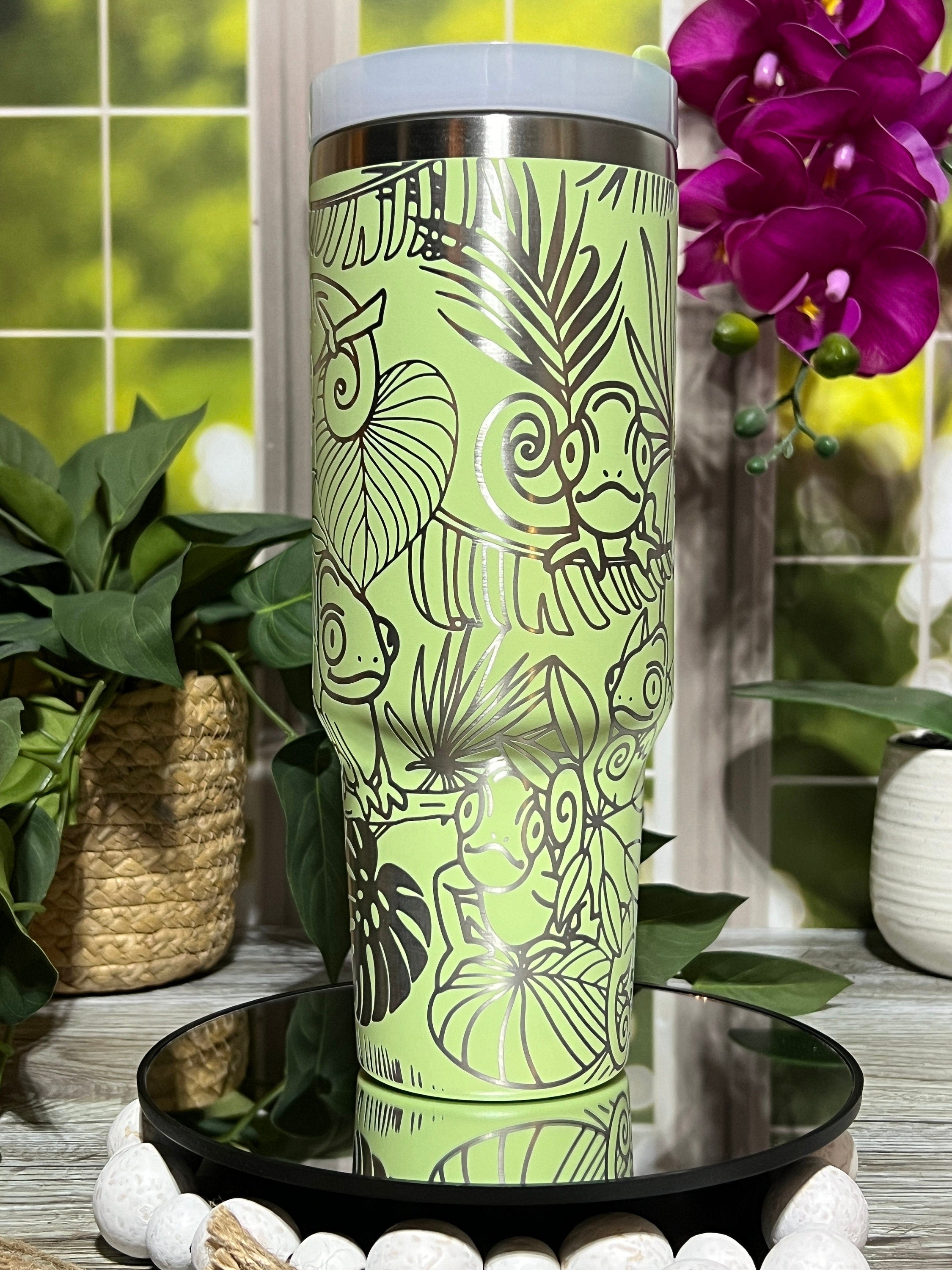 Chameleons Tumbler Wrap SVG | 40oz Laser Engraving File | Rotary Ready Digital Design | Exotic Animal SVG