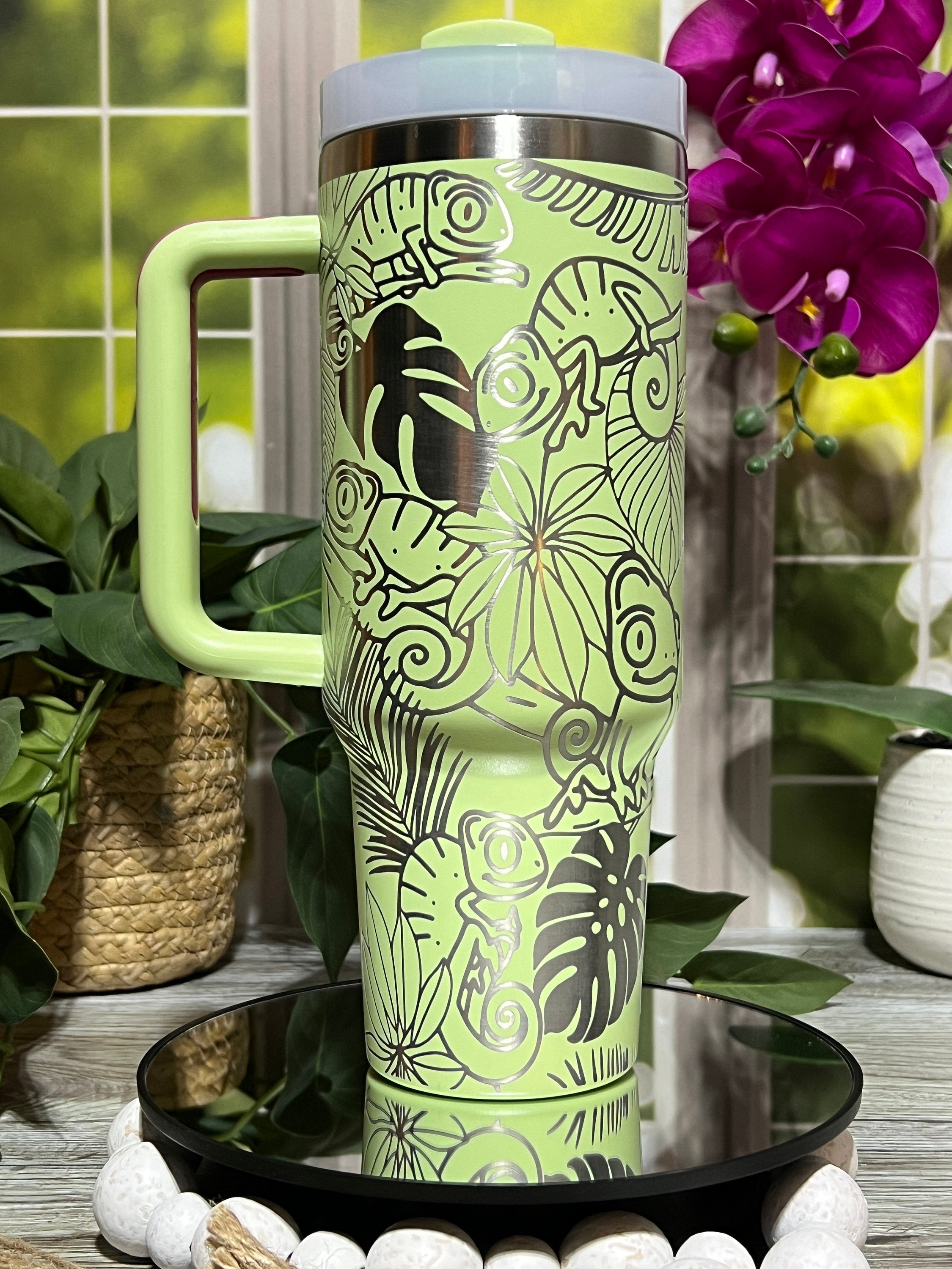 Chameleons Tumbler Wrap SVG | 40oz Laser Engraving File | Rotary Ready Digital Design | Exotic Animal SVG