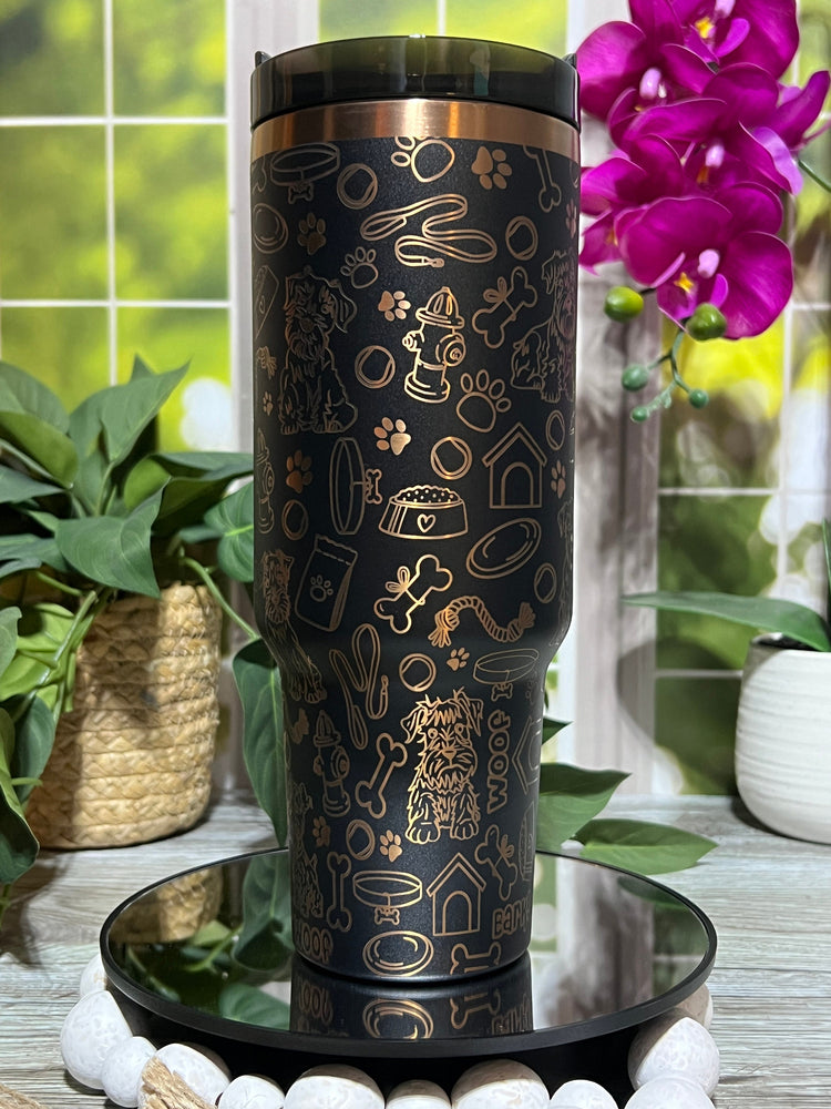 Cute Schnauzer Tumbler Wrap SVG | 40oz Laser Engraving File | Rotary Engrave Digital Design | Dog Lover Gift