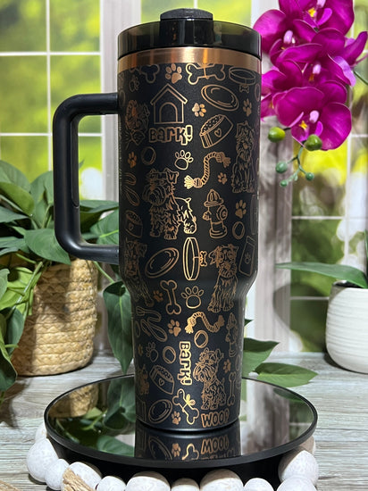 Cute Schnauzer Tumbler Wrap SVG | 40oz Laser Engraving File | Rotary Engrave Digital Design | Dog Lover Gift