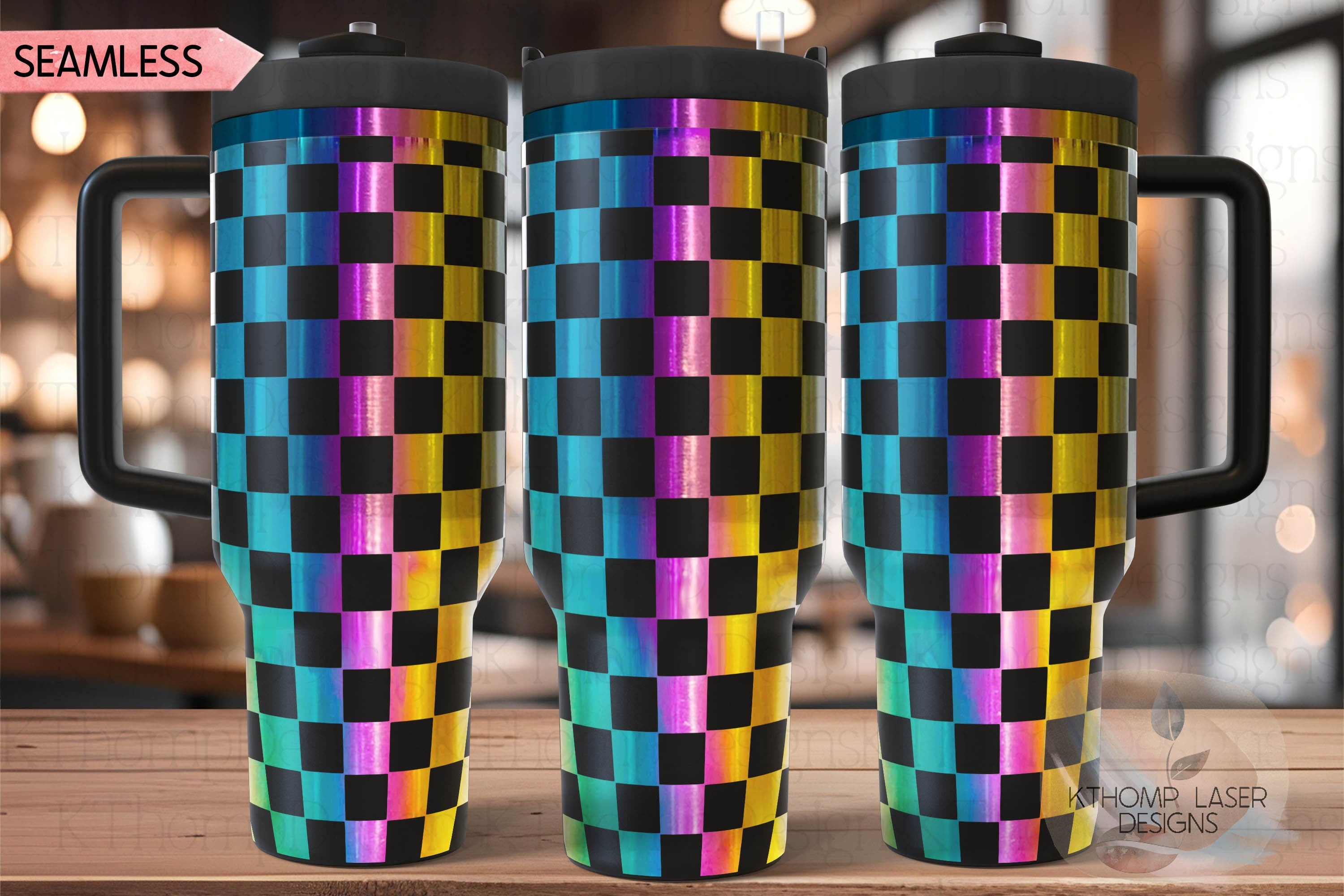 Checkerboard Pattern Tumbler Wrap SVG | 40oz Laser Engraving File | Rotary Ready Digital Background SVG