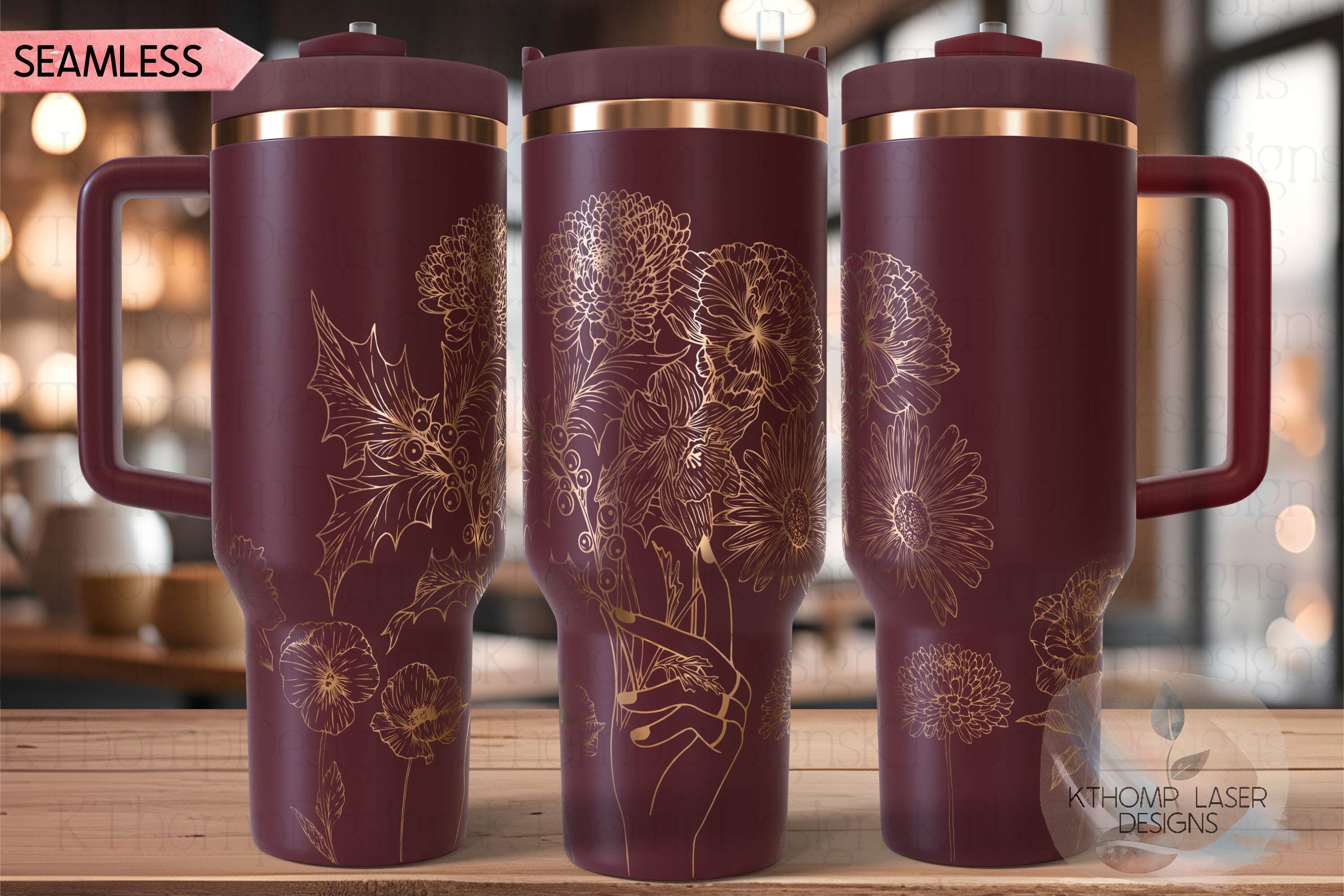 Floral Bouquet Tumbler Wrap SVG | 40oz Laser Engraving File | Rotary Engrave Digital Design | Floral SVG Design