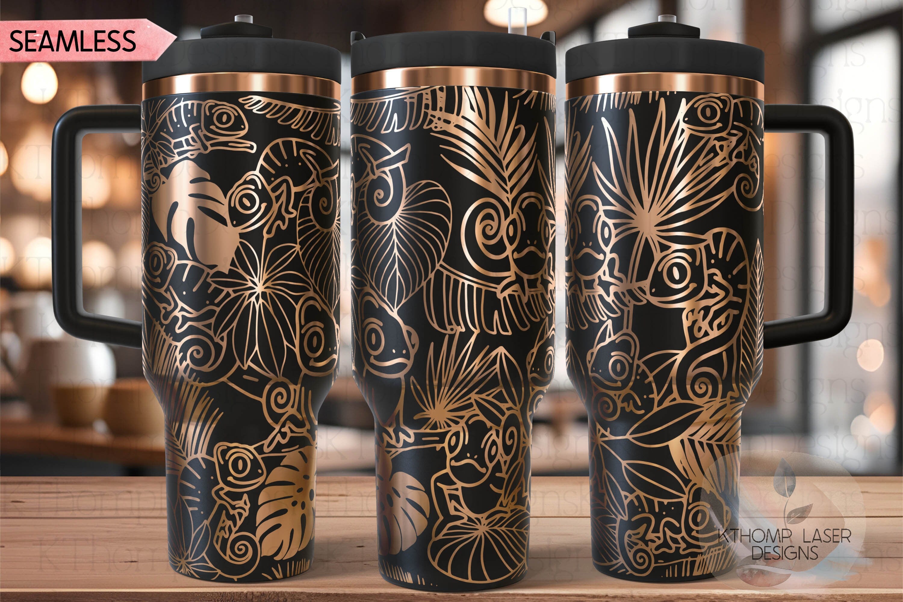 Chameleons Tumbler Wrap SVG | 40oz Laser Engraving File | Rotary Ready Digital Design | Exotic Animal SVG