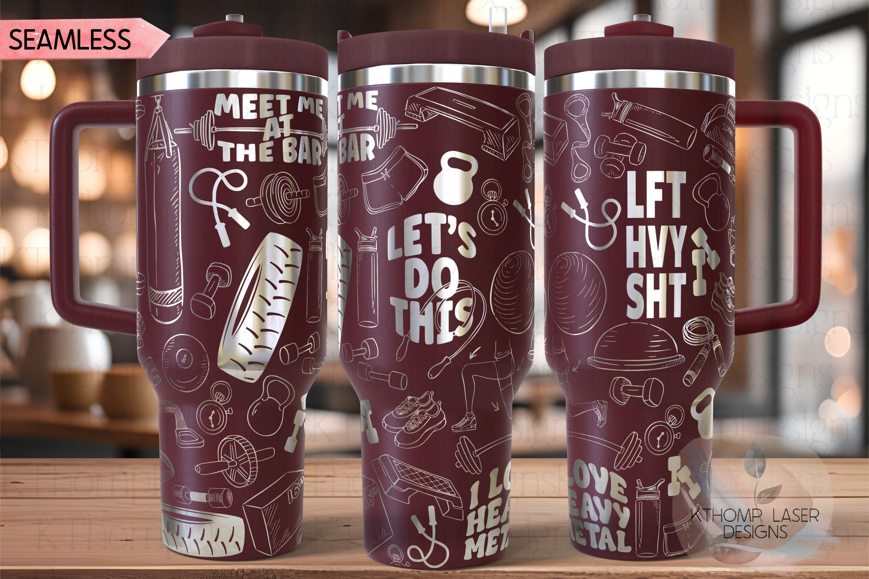 Workout Exercise Weightlifting Tumbler Wrap SVG | 40oz Laser Engraving File | Rotary Ready Digital Design | Sports Fan SVG