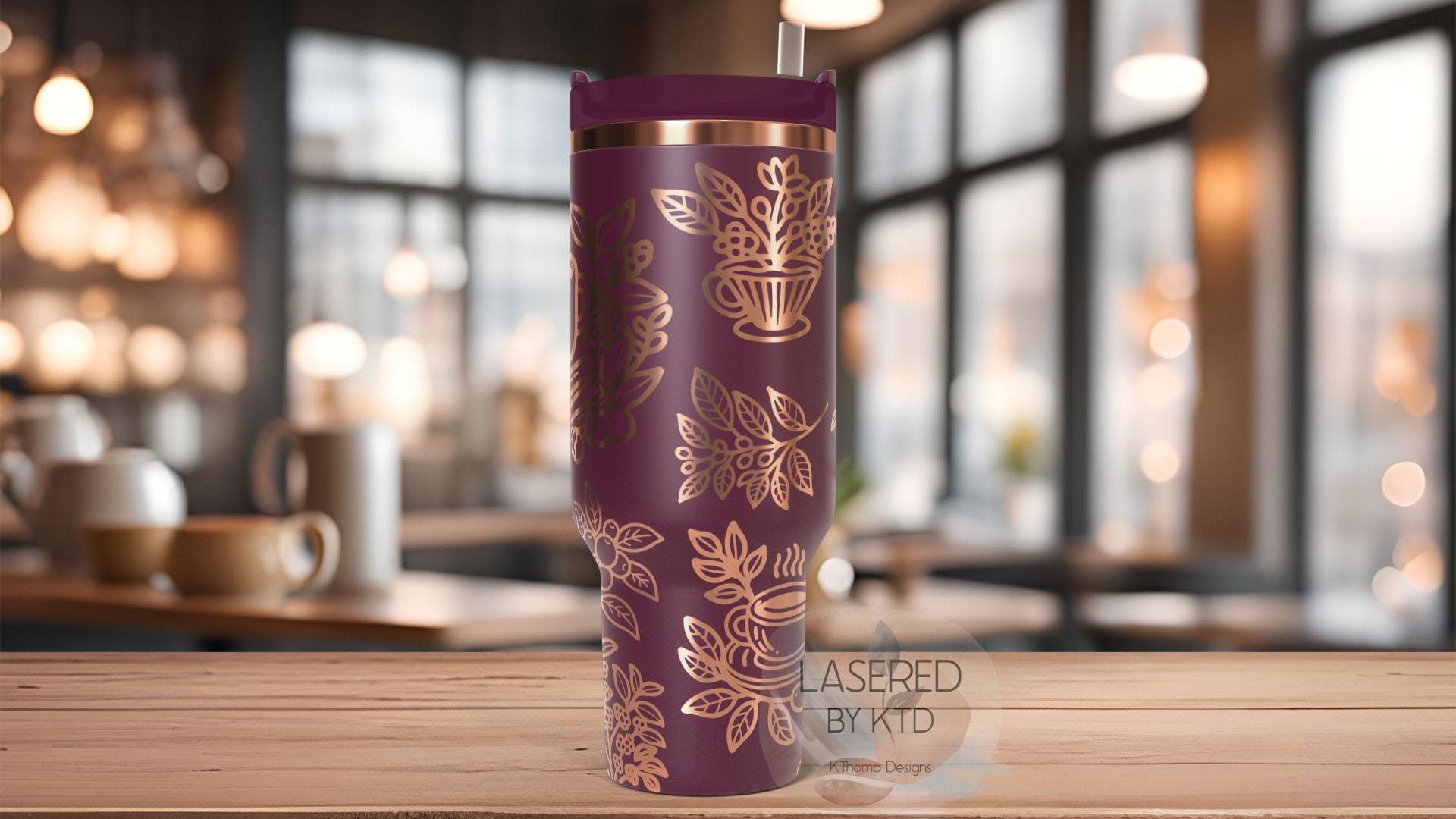 Floral Coffee Lover Tumbler Wrap SVG | 40oz Laser Engraving File | Rotary Ready Digital Design | Sassy Coffee SVG