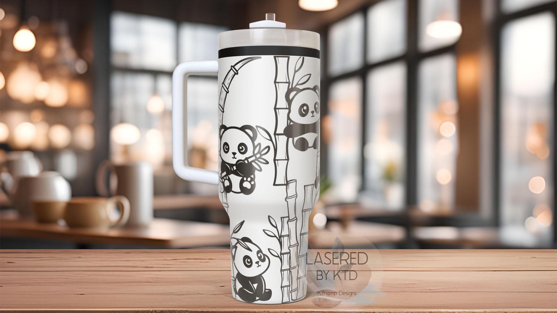 Pandas Cute Pandas and Bamboo Tumbler Wrap SVG | 40oz Laser Engraving File | Rotary Ready Digital Design | Jungle Theme SVG